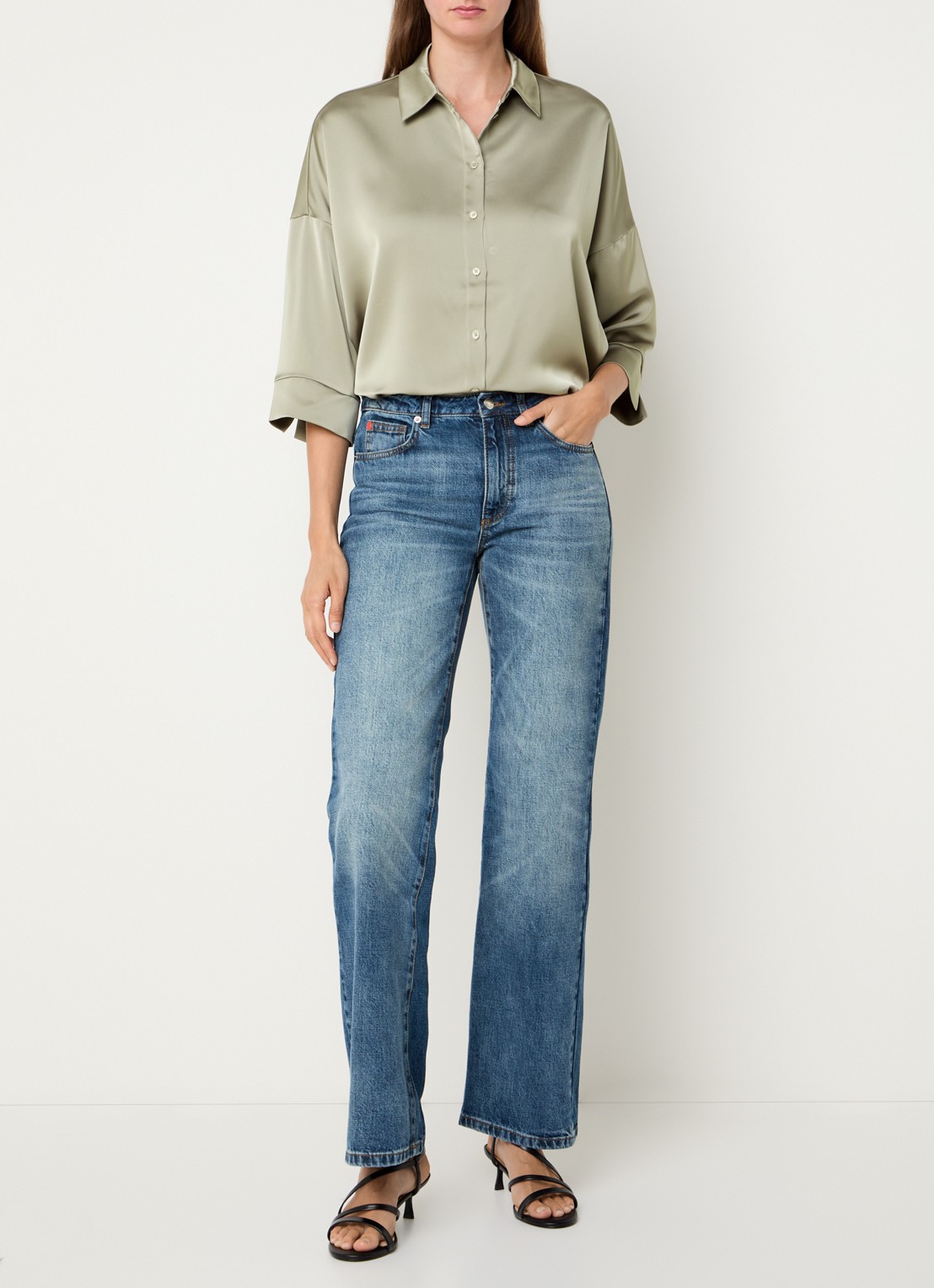 Max & Co Sbembo blouse van satijn - voorkant 3 khaki