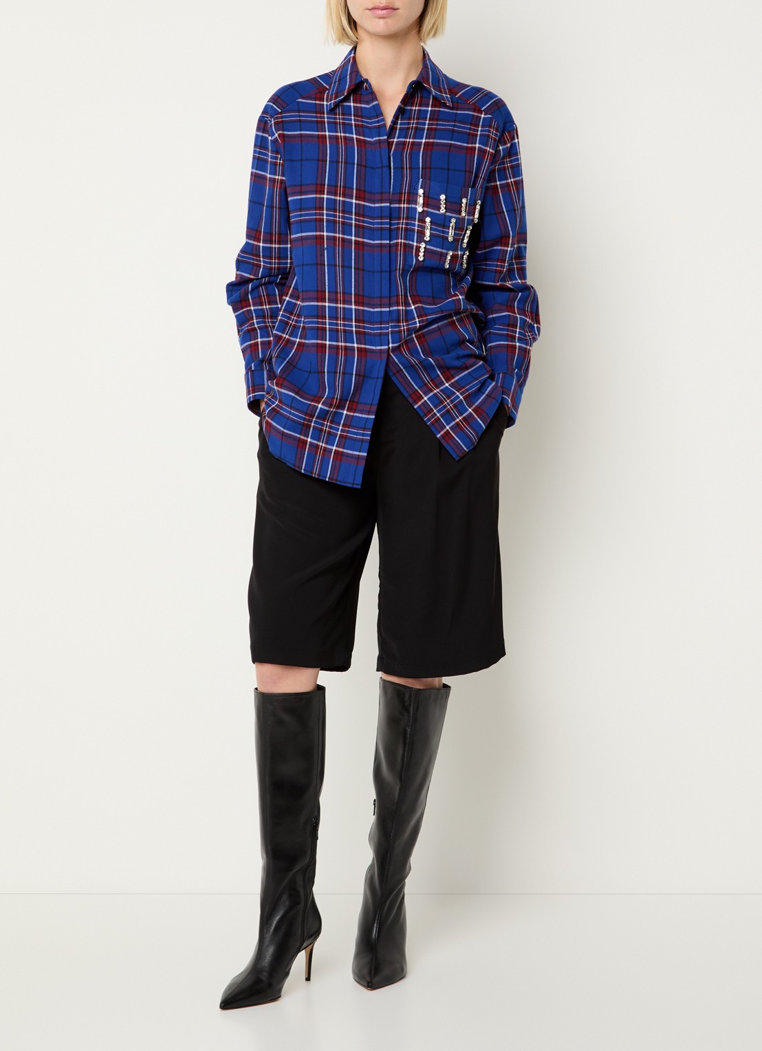 Max & Co Scoli blouse met ruitdessin en strass - voorkant 2 kobaltblauw