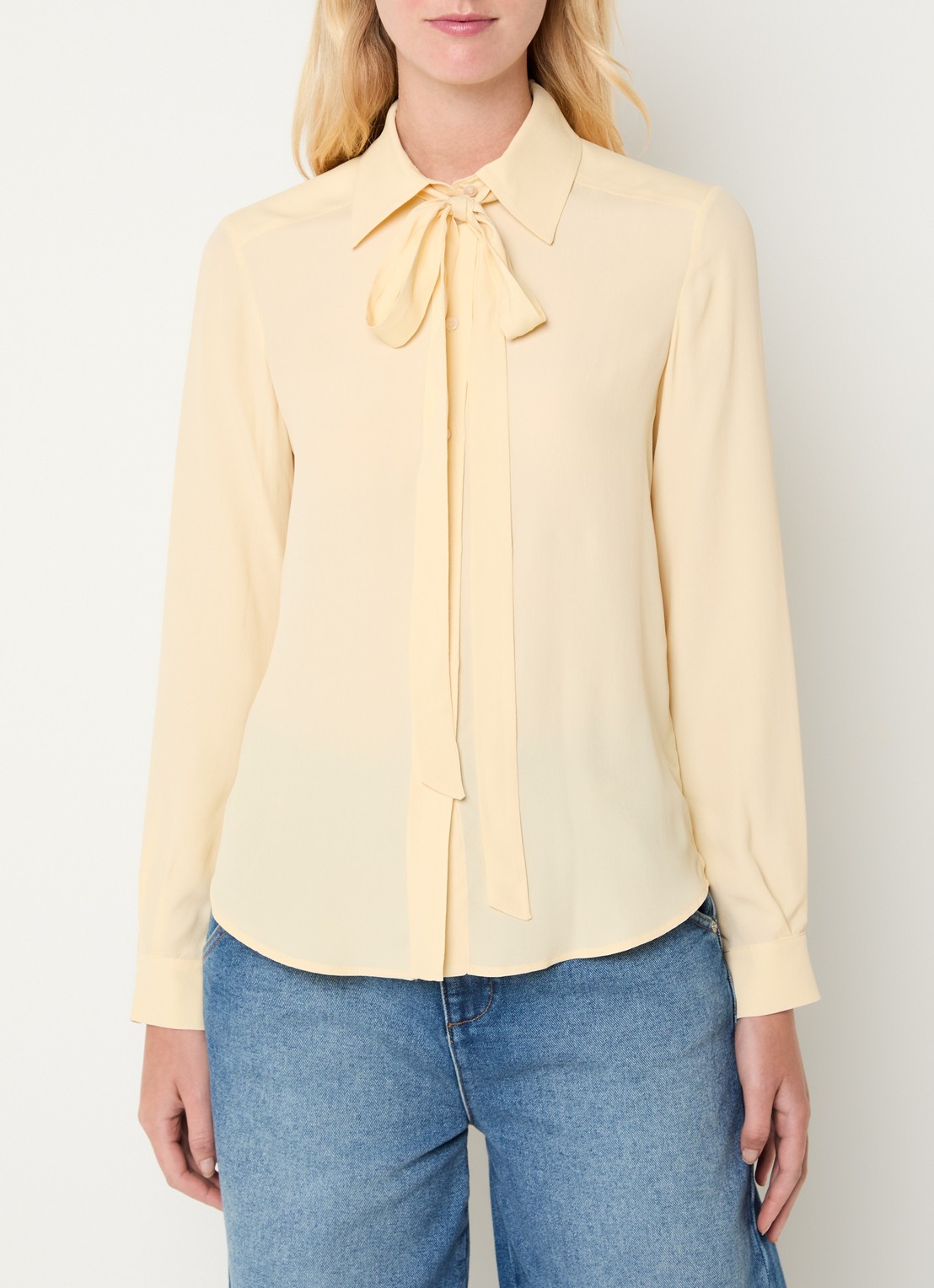 Max & Co Semi-transparante blouse met sjaalkraag - detail 4 lichtgeel