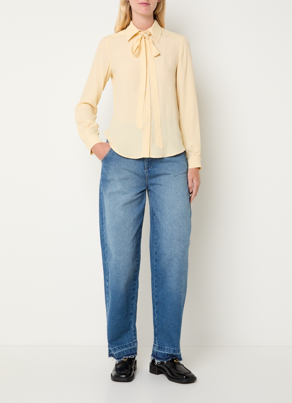 Max & Co Semi-transparante blouse met sjaalkraag - voorkant 3 lichtgeel