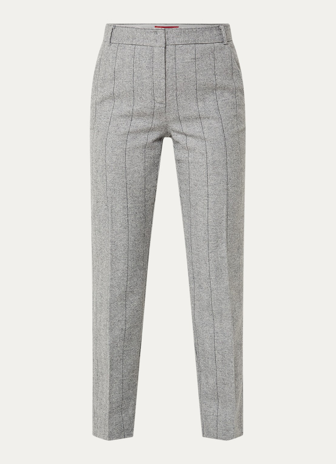 Max & Co Svezia mid waist slim fit pantalon in wolblend met visgraatdessin - voorkant 3 grijsmele