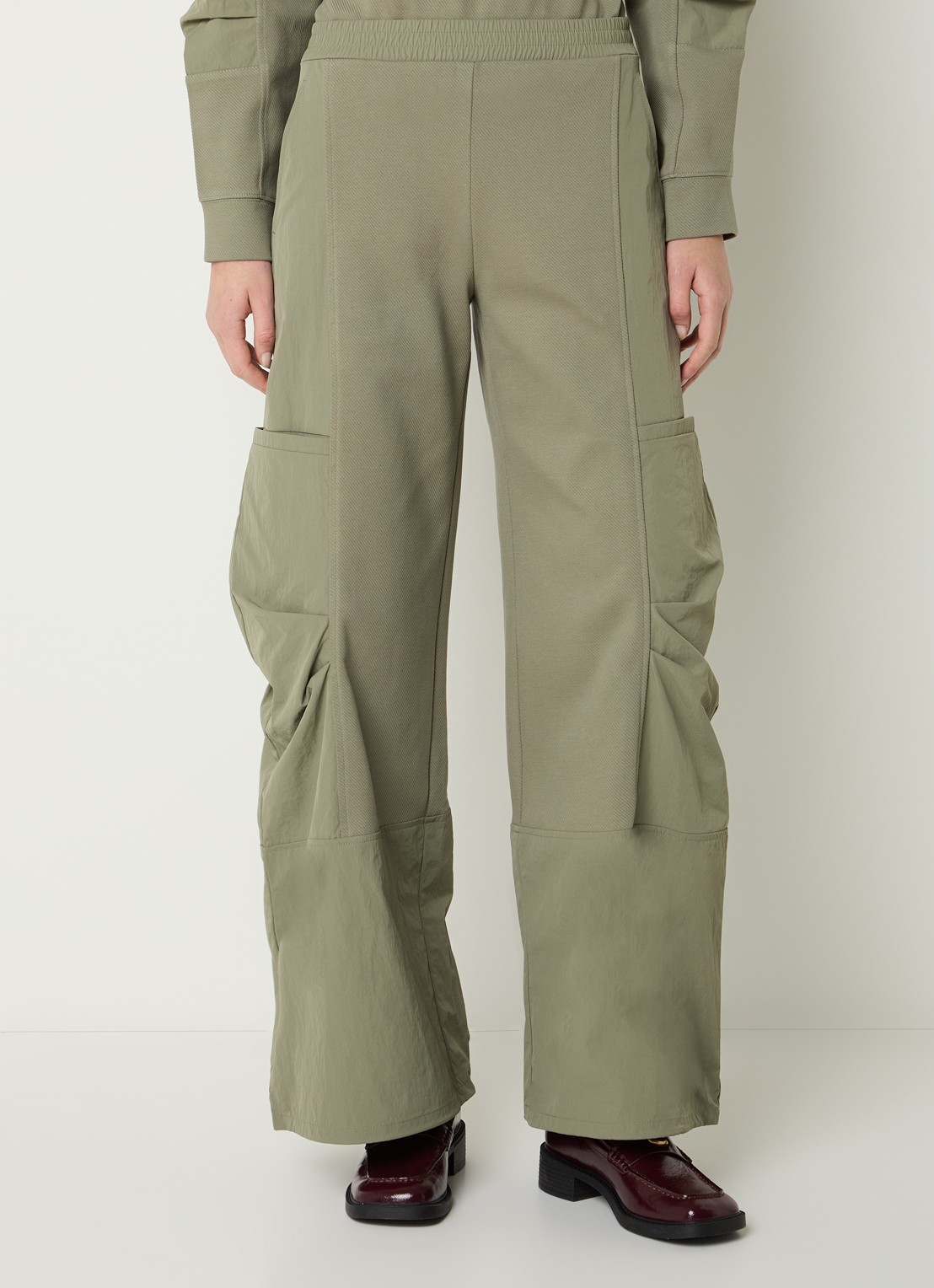 Max & Co Tambuto high waist wide fit cargobroek met elastische band - detail 2 olijfgroen