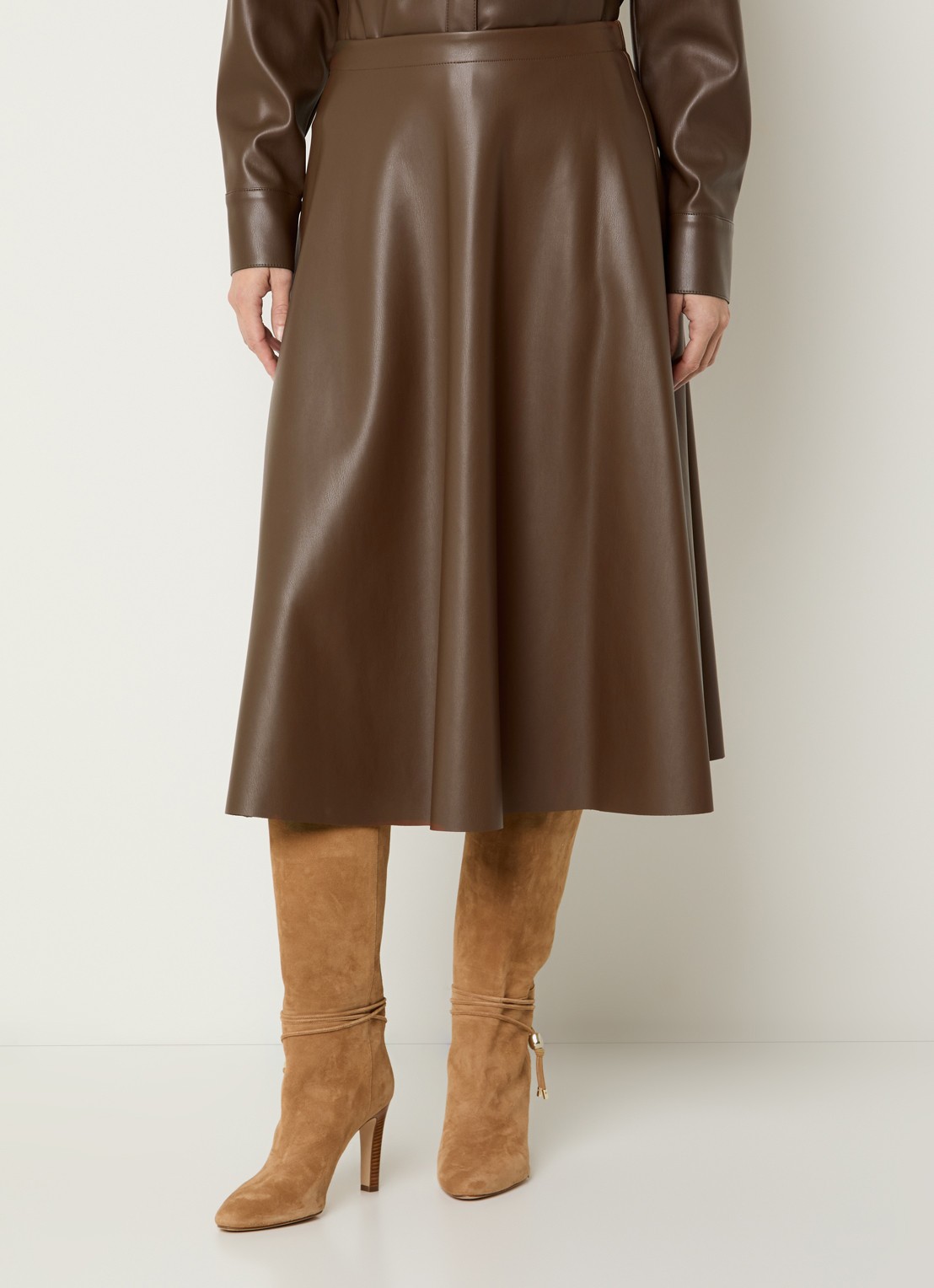 Max & Co Trivio midi rok van imitatieleer - detail 3 bruin