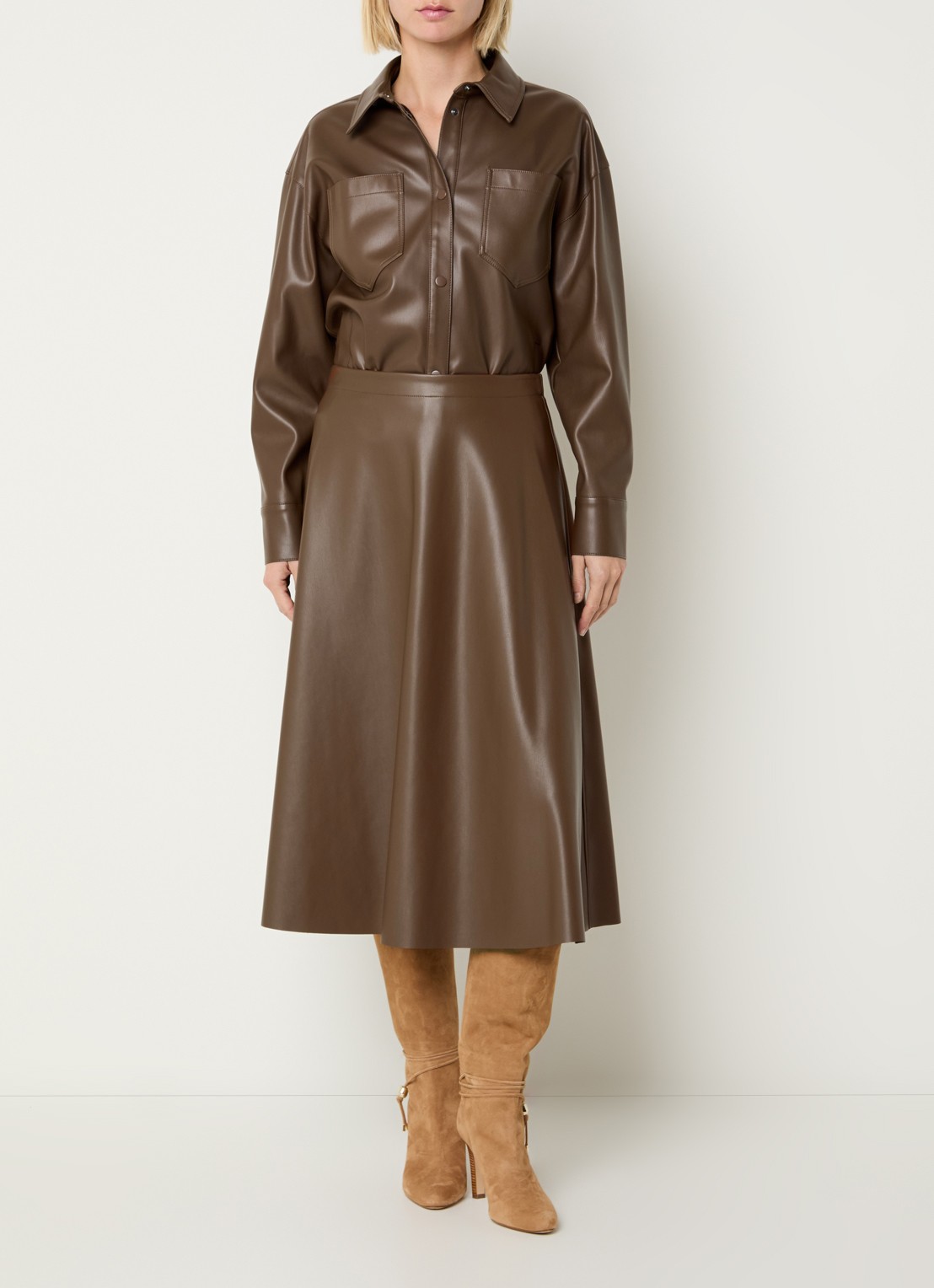Max & Co Trivio midi rok van imitatieleer - voorkant 2 bruin