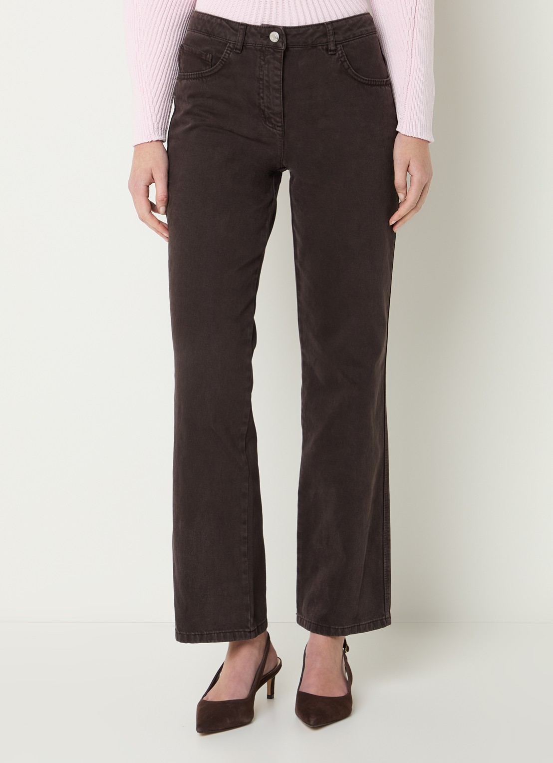 Max & Co Zinia high waist straight leg jeans met gekleurde wassing - detail donkerbruin