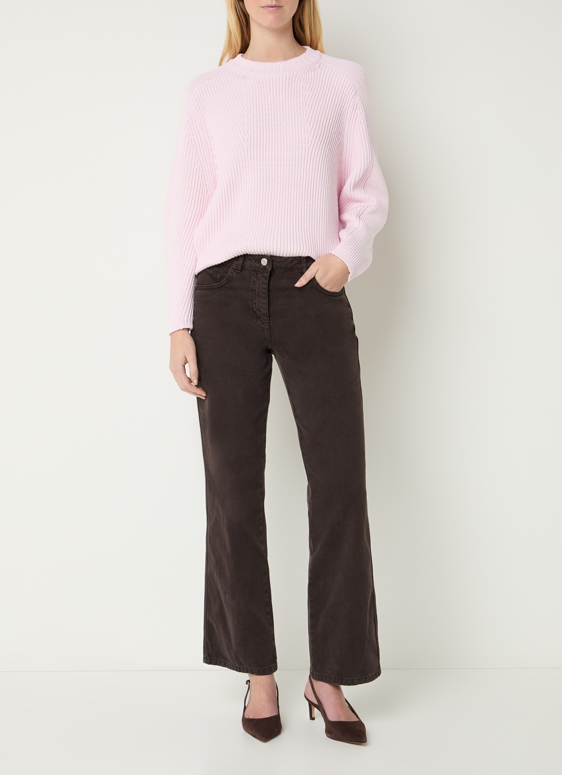 Max & Co Zinia high waist straight leg jeans met gekleurde wassing - voorkant 5 donkerbruin