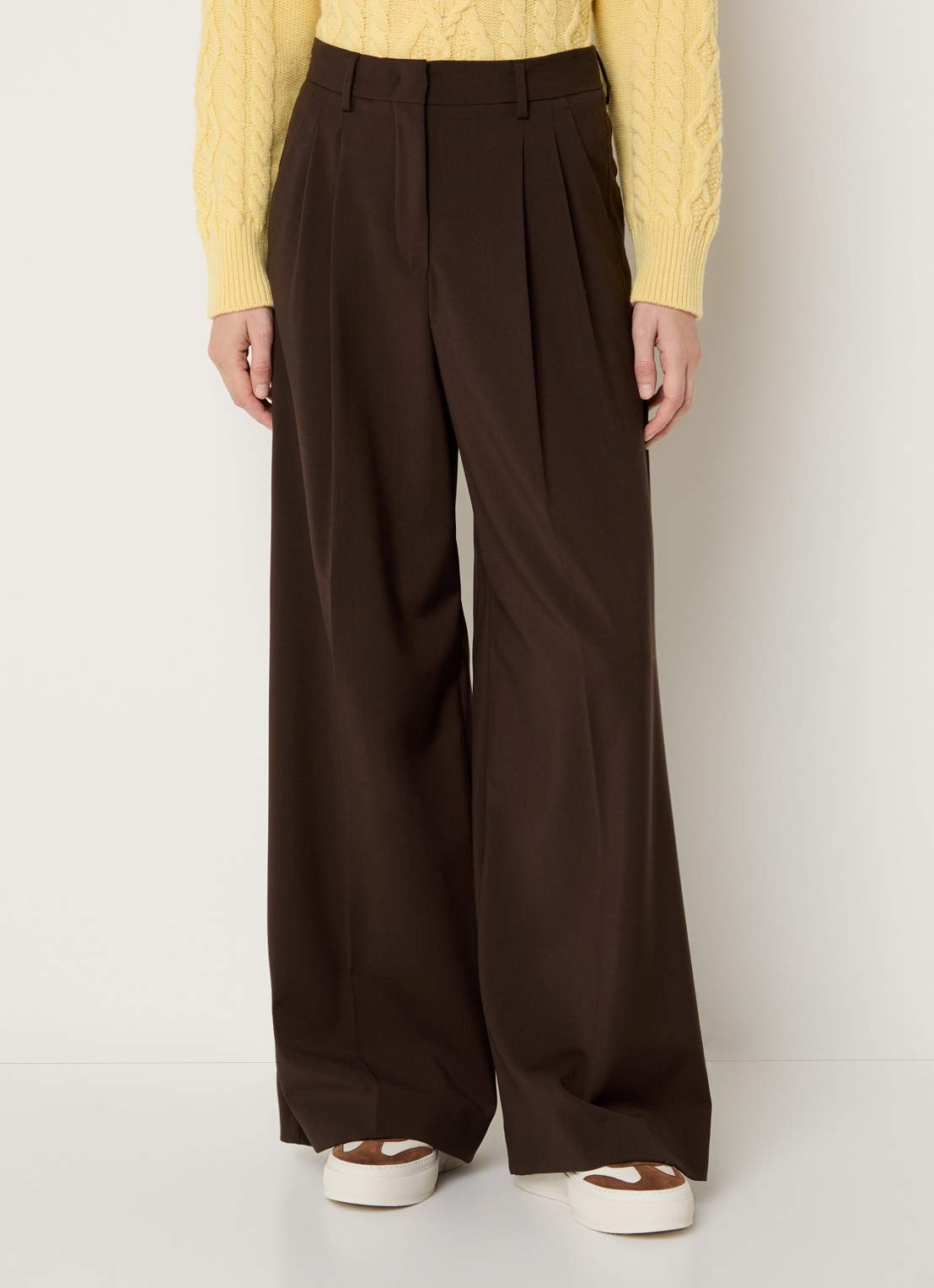 Max Mara Adelfi high waist wide fit pantalon van scheerwol - detail 3 donkerbruin