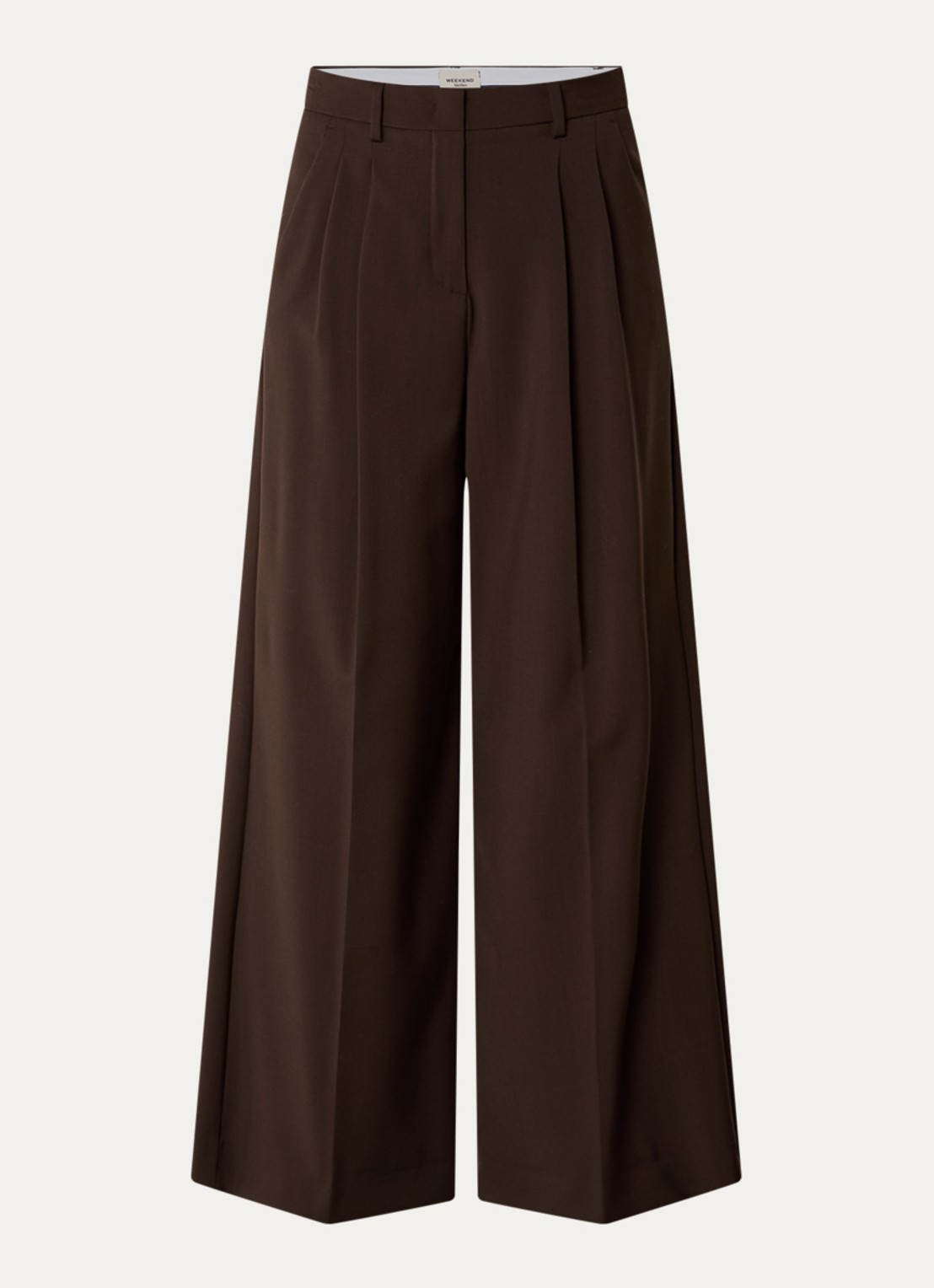 Max Mara Adelfi high waist wide fit pantalon van scheerwol - voorkant donkerbruin