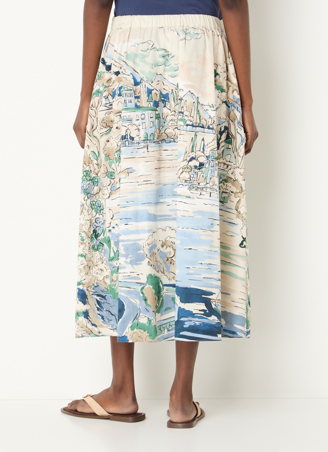 Max Mara Adepto midi plooirok met print - achterkant lichtblauw