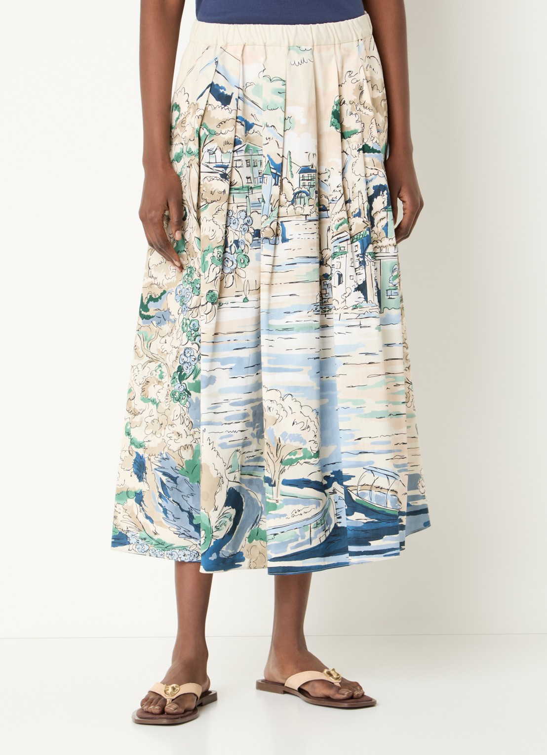 Max Mara Adepto midi plooirok met print - detail 2 lichtblauw