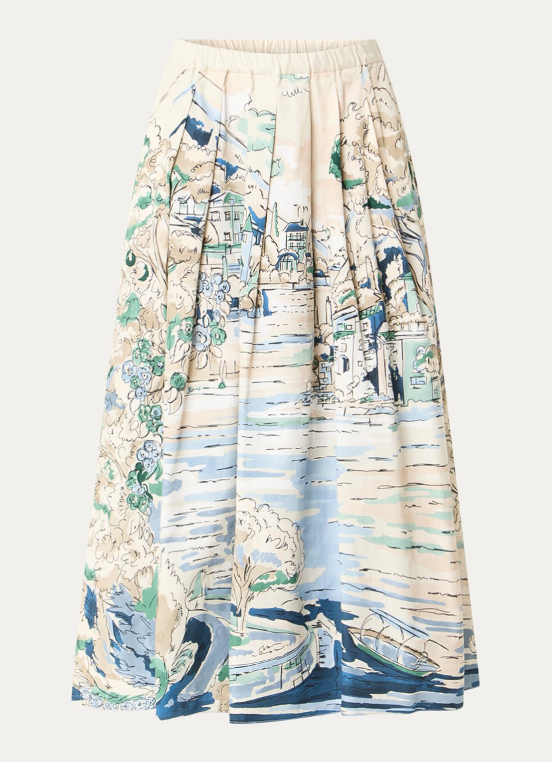 Max Mara Adepto midi plooirok met print - voorkant 3 lichtblauw