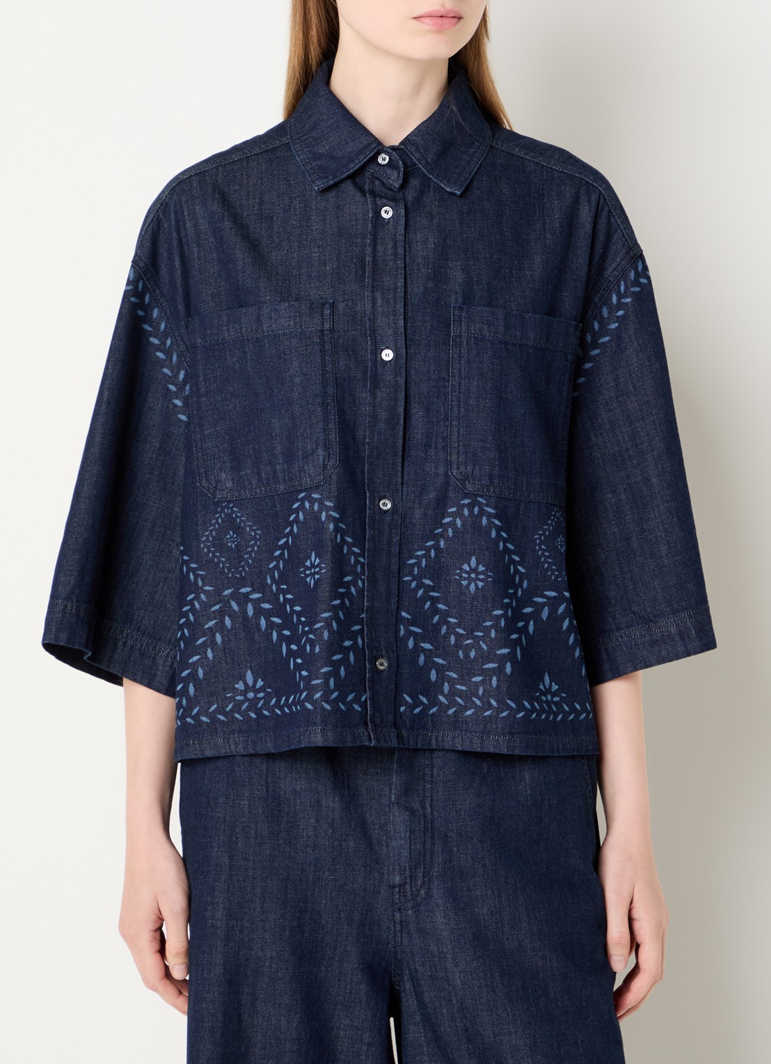 Max Mara Alare blouse van denim met print - detail 4 indigo
