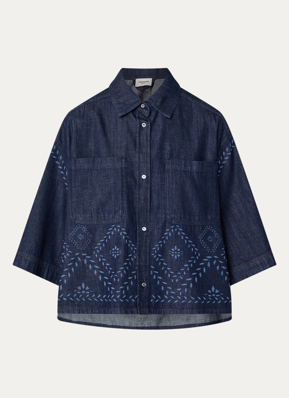 Max Mara Alare blouse van denim met print - voorkant 2 indigo
