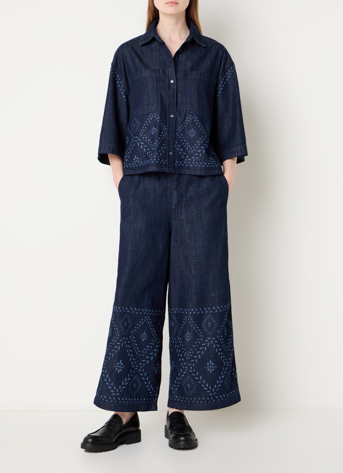 Max Mara Alare blouse van denim met print - voorkant 3 indigo