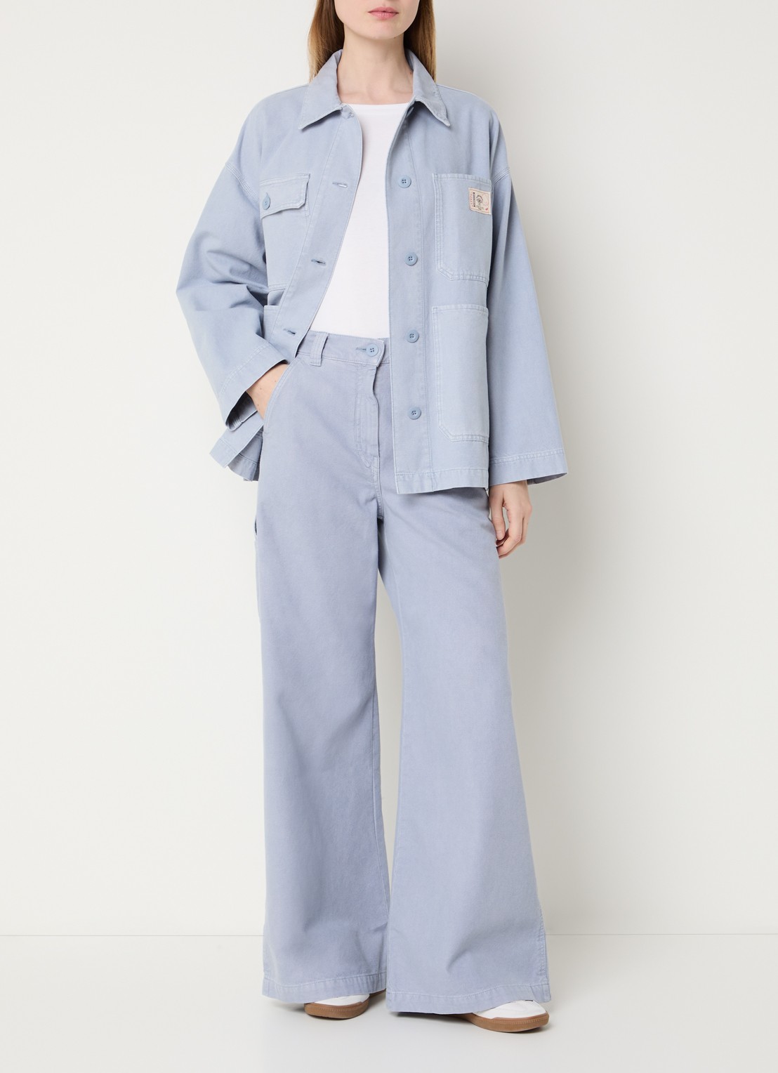Max Mara Album jack van canvas met opgestikte zakken - voorkant 2 lichtblauw
