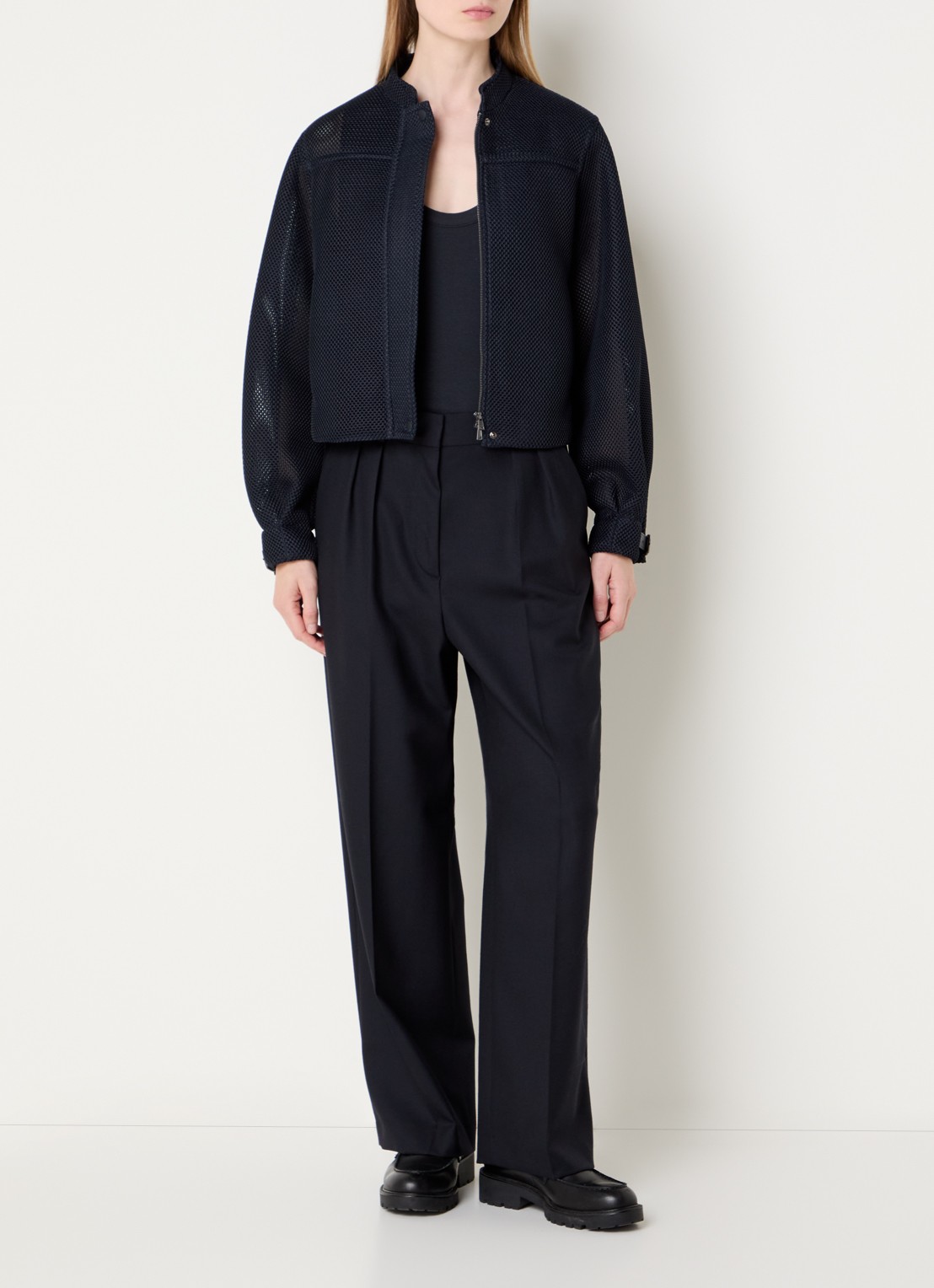 Max Mara Alcamo jack van mesh met steekzakken - voorkant 4 donkerblauw