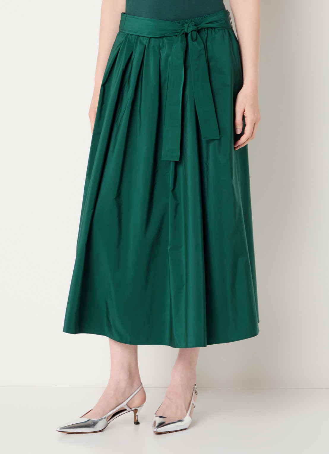Max Mara Alpaca maxi A-lijn rok met steekzakken en strikceintuur - detail 2 groen