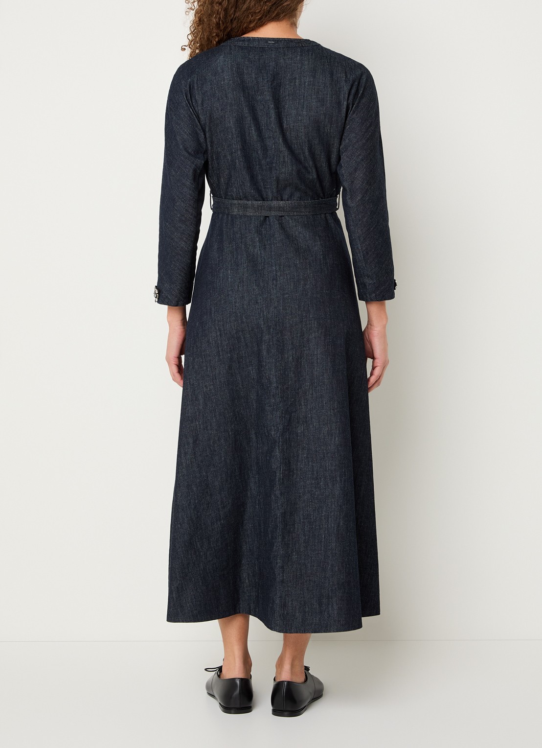 Max Mara Ambra midi A-lijn denim blousejurk met kralendecoratie - achterkant 2 donkerblauw