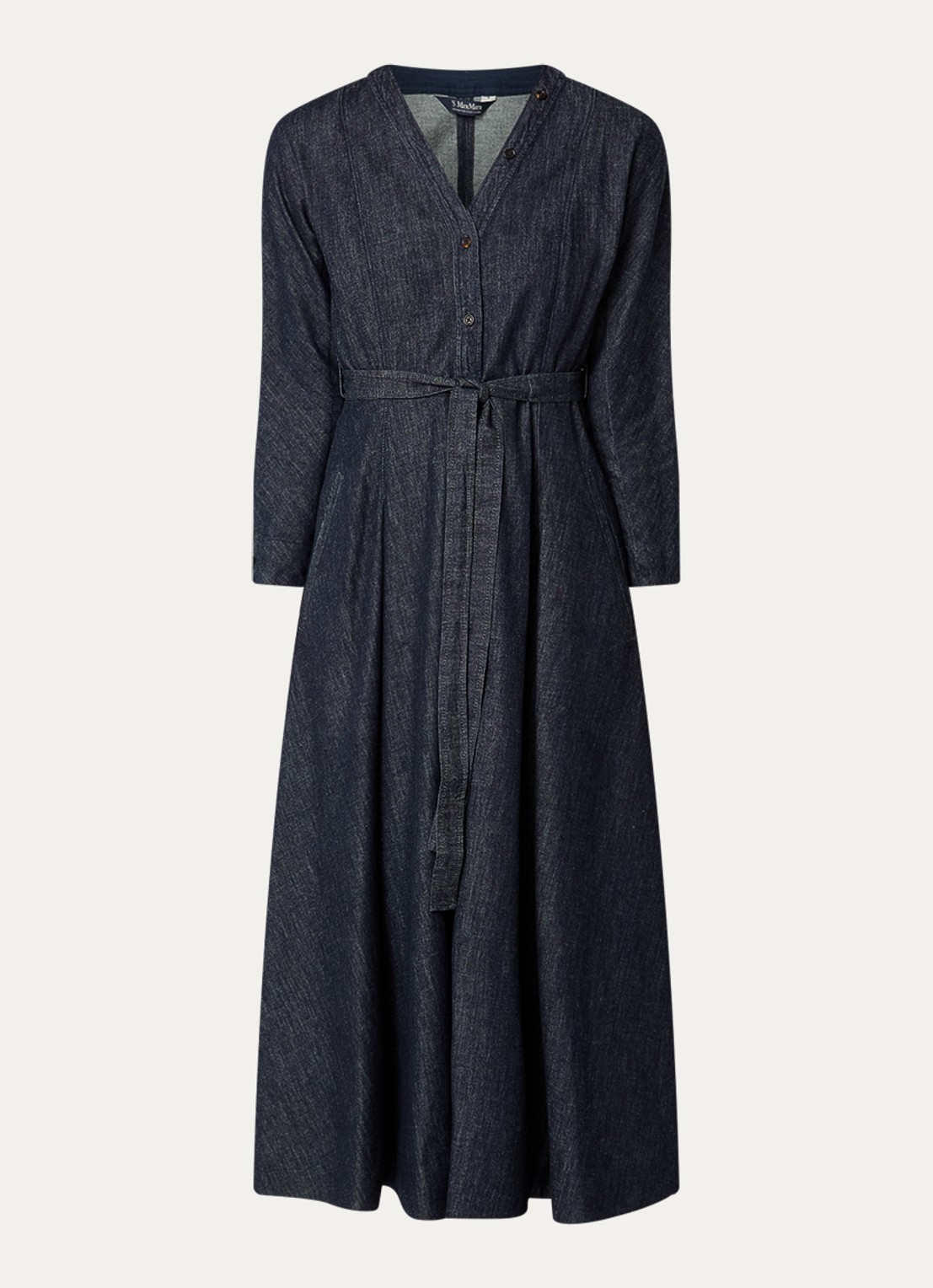 Max Mara Ambra midi A-lijn denim blousejurk met kralendecoratie - voorkant 3 donkerblauw