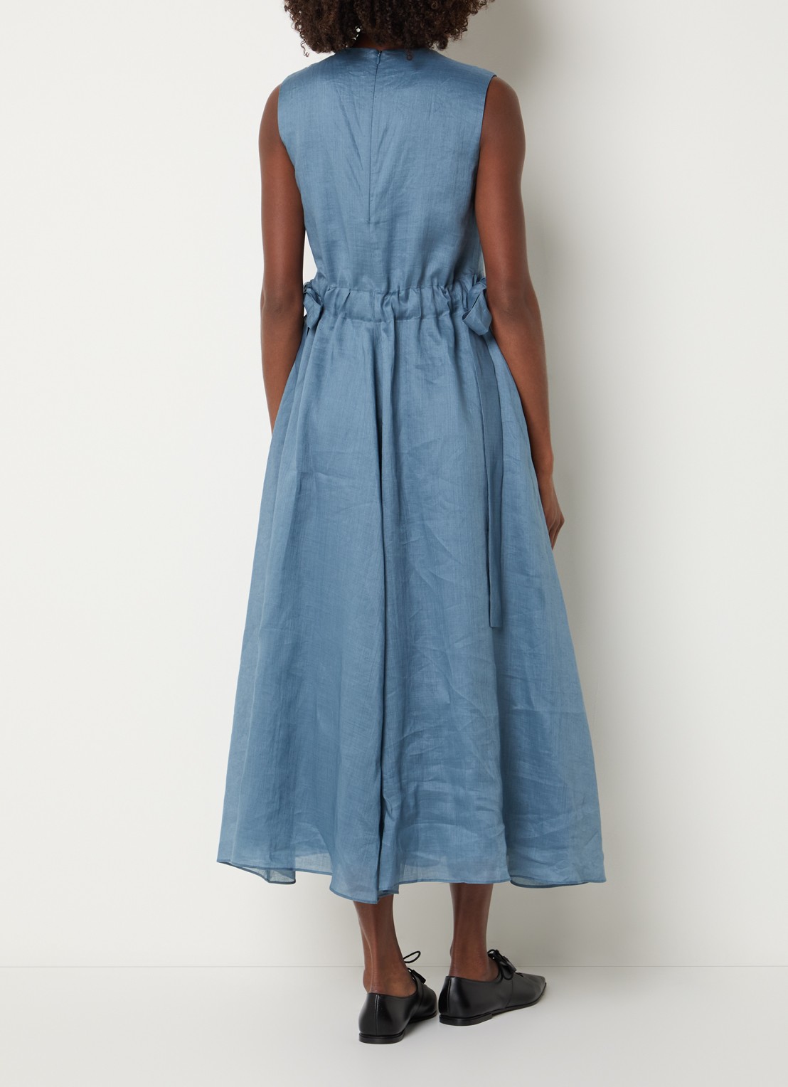 Max Mara Aquile midi jurk met strikdetail  - achterkant staalblauw