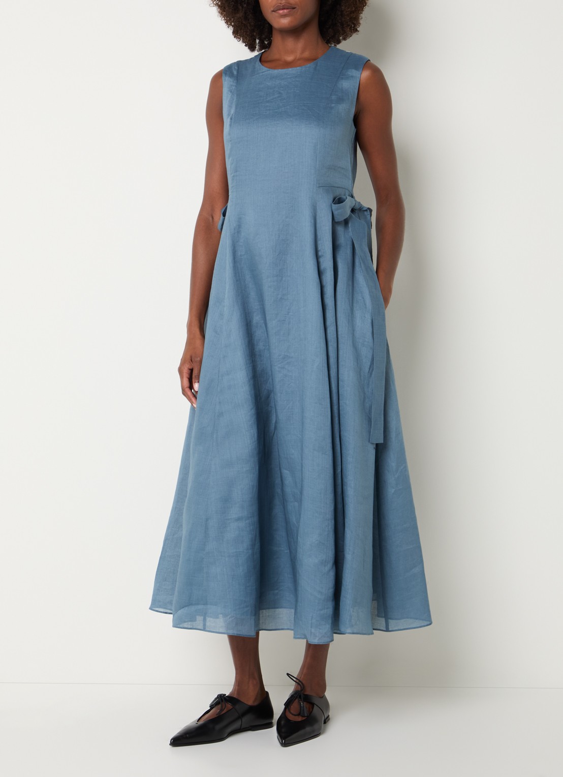 Max Mara Aquile midi jurk met strikdetail  - detail 2 staalblauw
