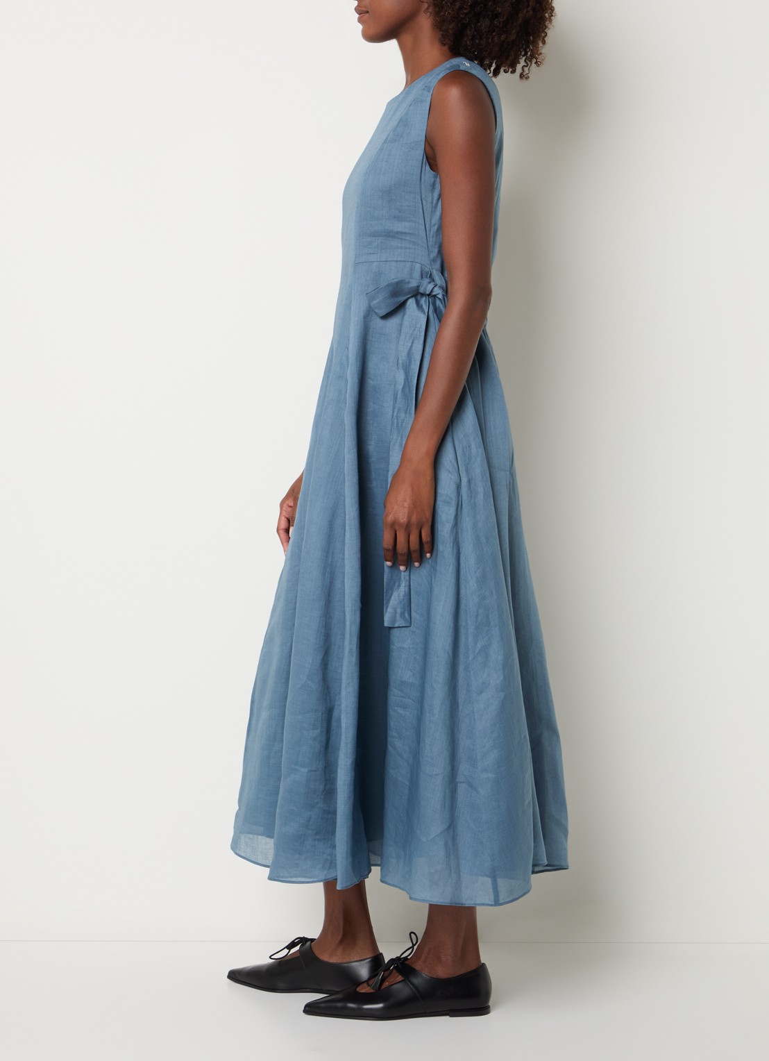 Max Mara Aquile midi jurk met strikdetail  - voorkant 4 staalblauw
