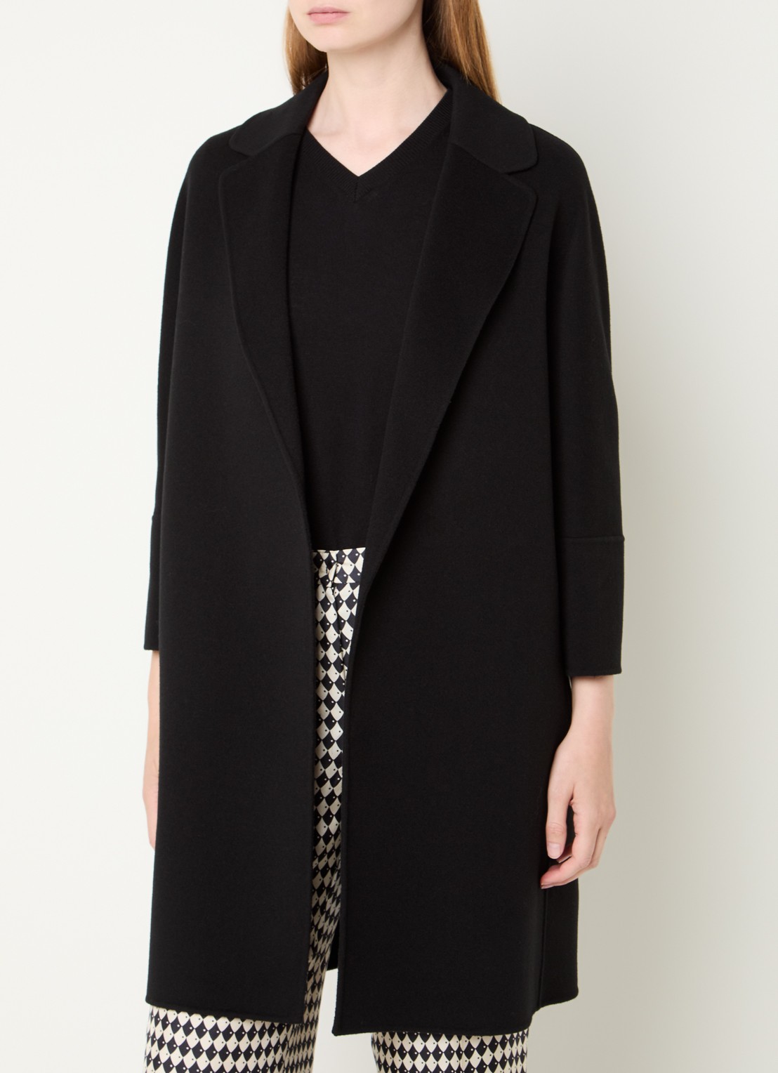 Max Mara Arona mantel van scheerwol met strikceintuur - detail 2 zwart