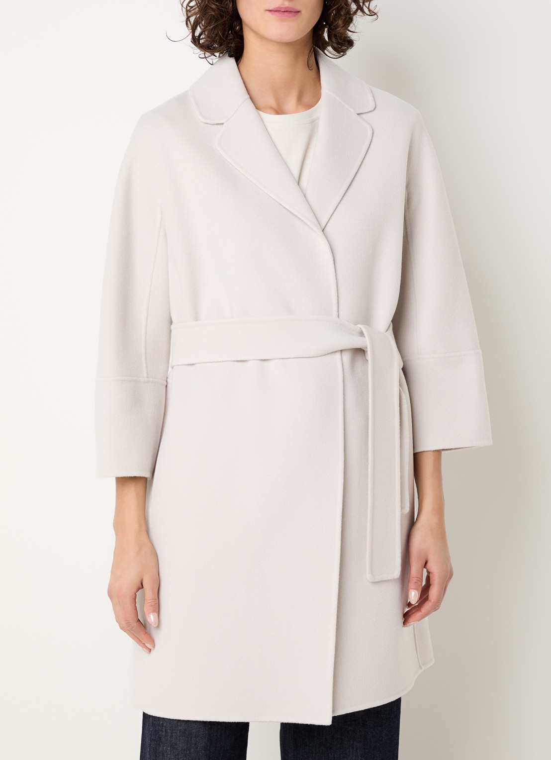 Max Mara Arona mantel van wol met strikceintuur - detail 2 ivoor
