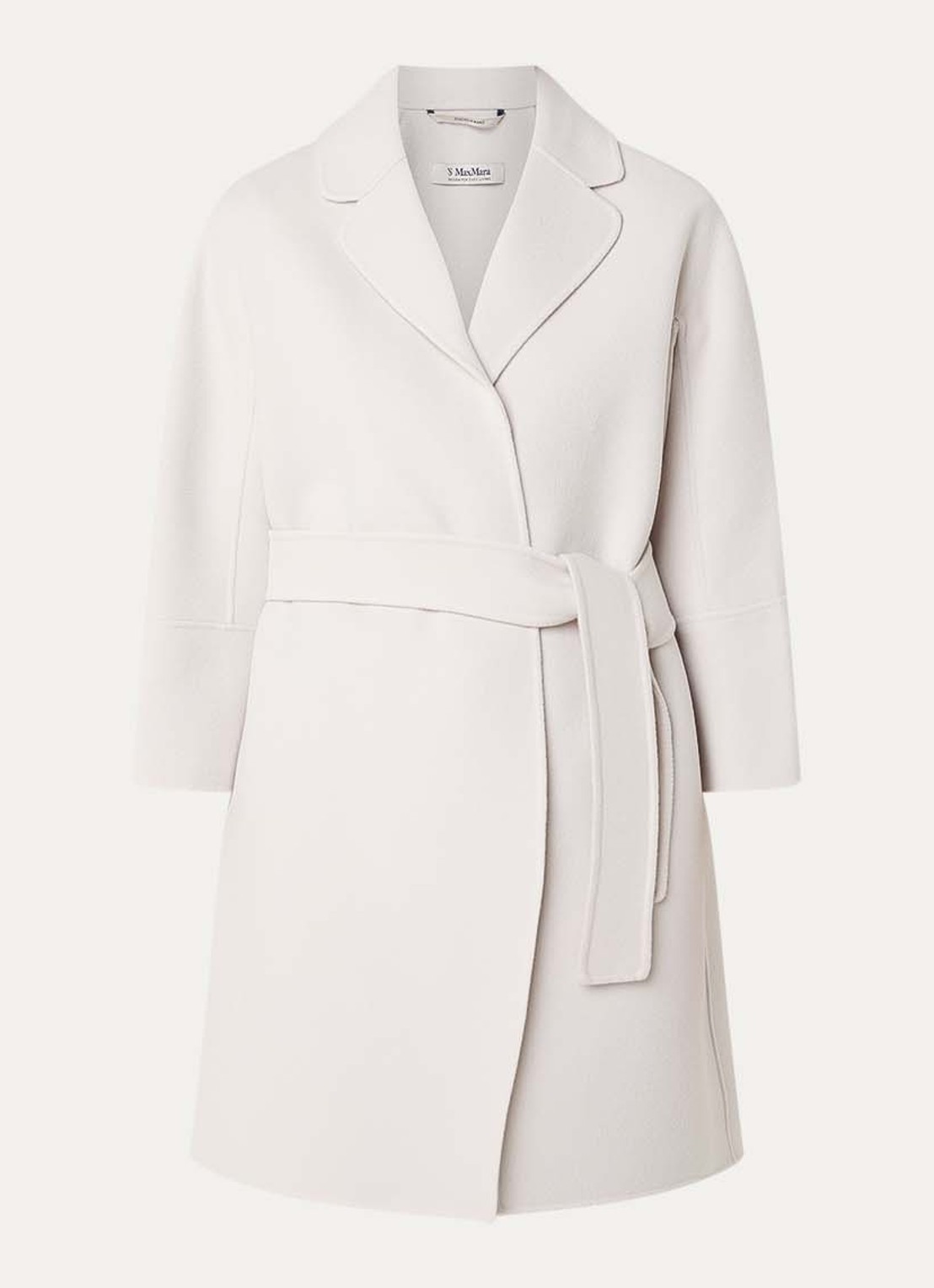 Max Mara Arona mantel van wol met strikceintuur - voorkant 3 ivoor