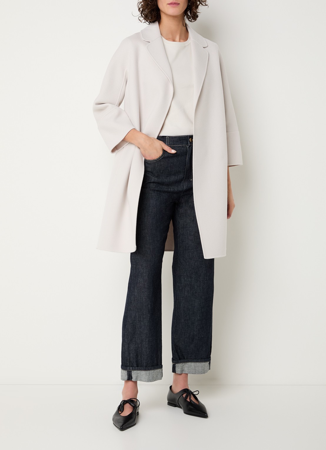 Max Mara Arona mantel van wol met strikceintuur - voorkant 4 ivoor
