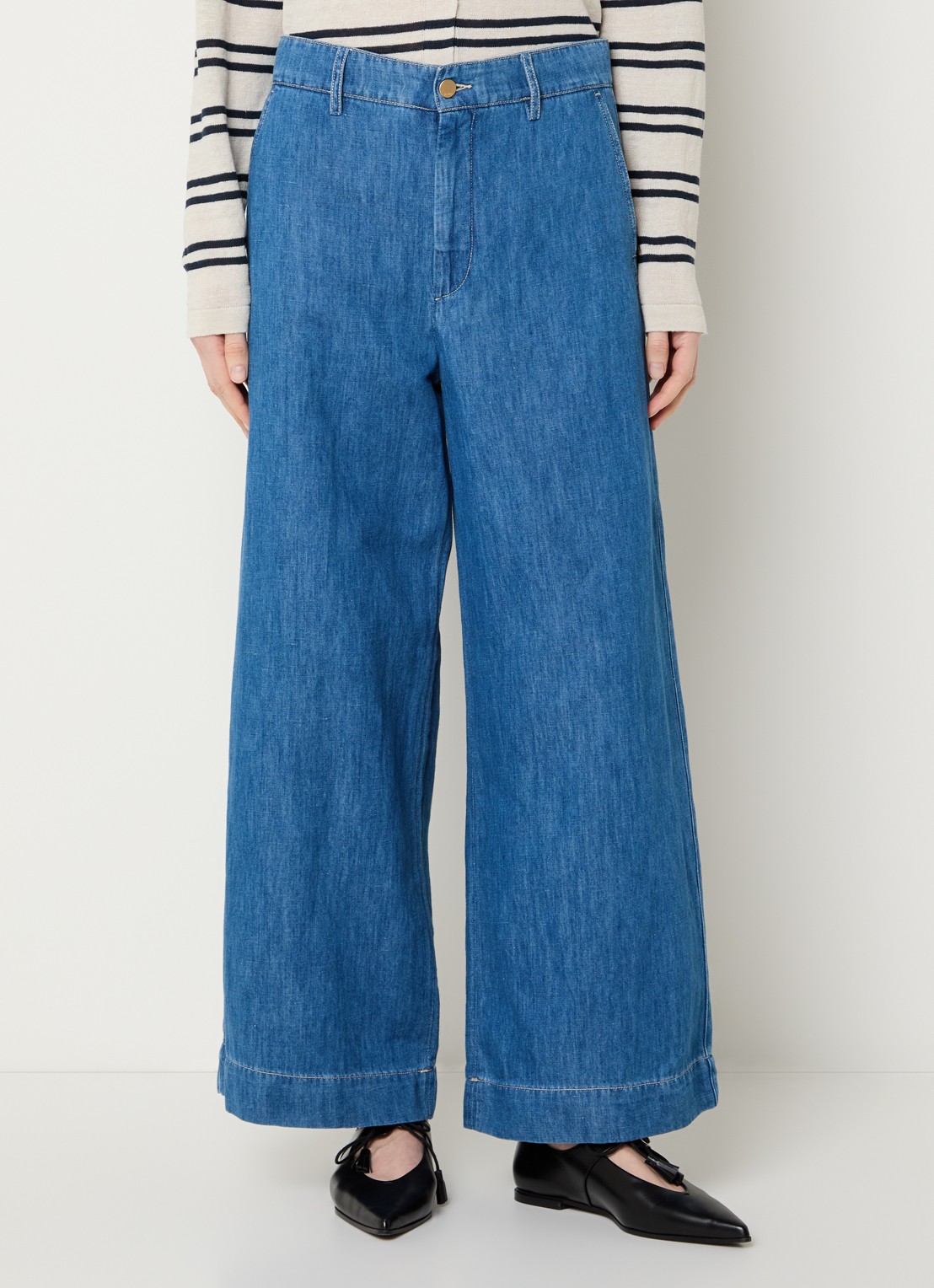 Max Mara Astice high waist wide leg jeans in linnenblend - detail 2 indigo