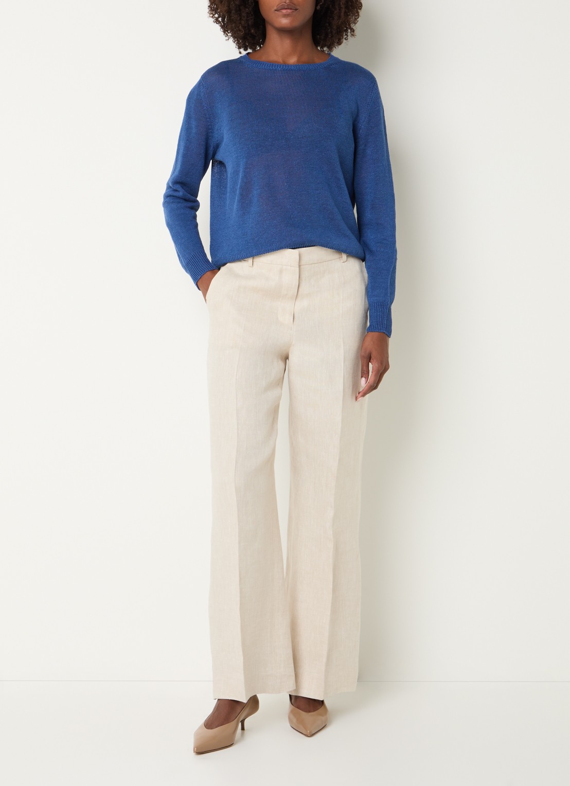 Max Mara Atzeco grofgebreide top van linnen - voorkant 4 blauw