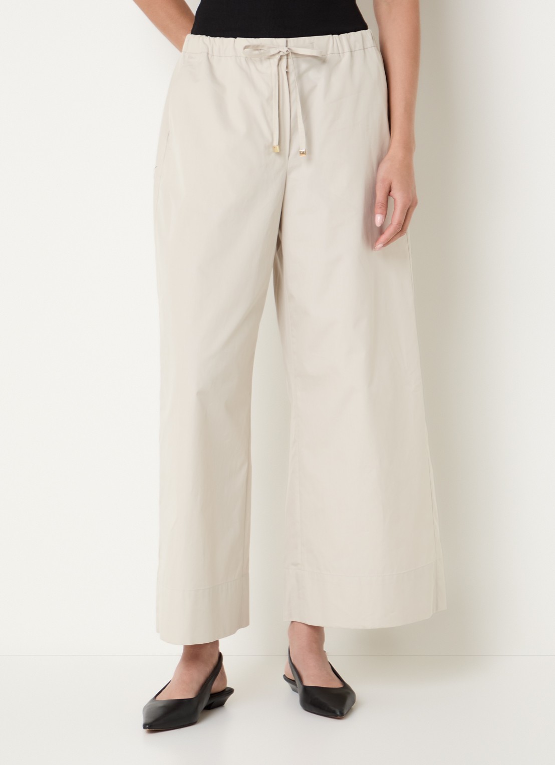 Max Mara Aureo high waist wide fit broek met strikceintuur - detail beige