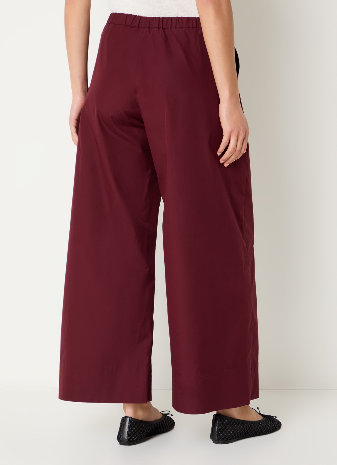 Max Mara Aureo high waist wide fit broek met strikceintuur - achterkant 2 bordeauxrood