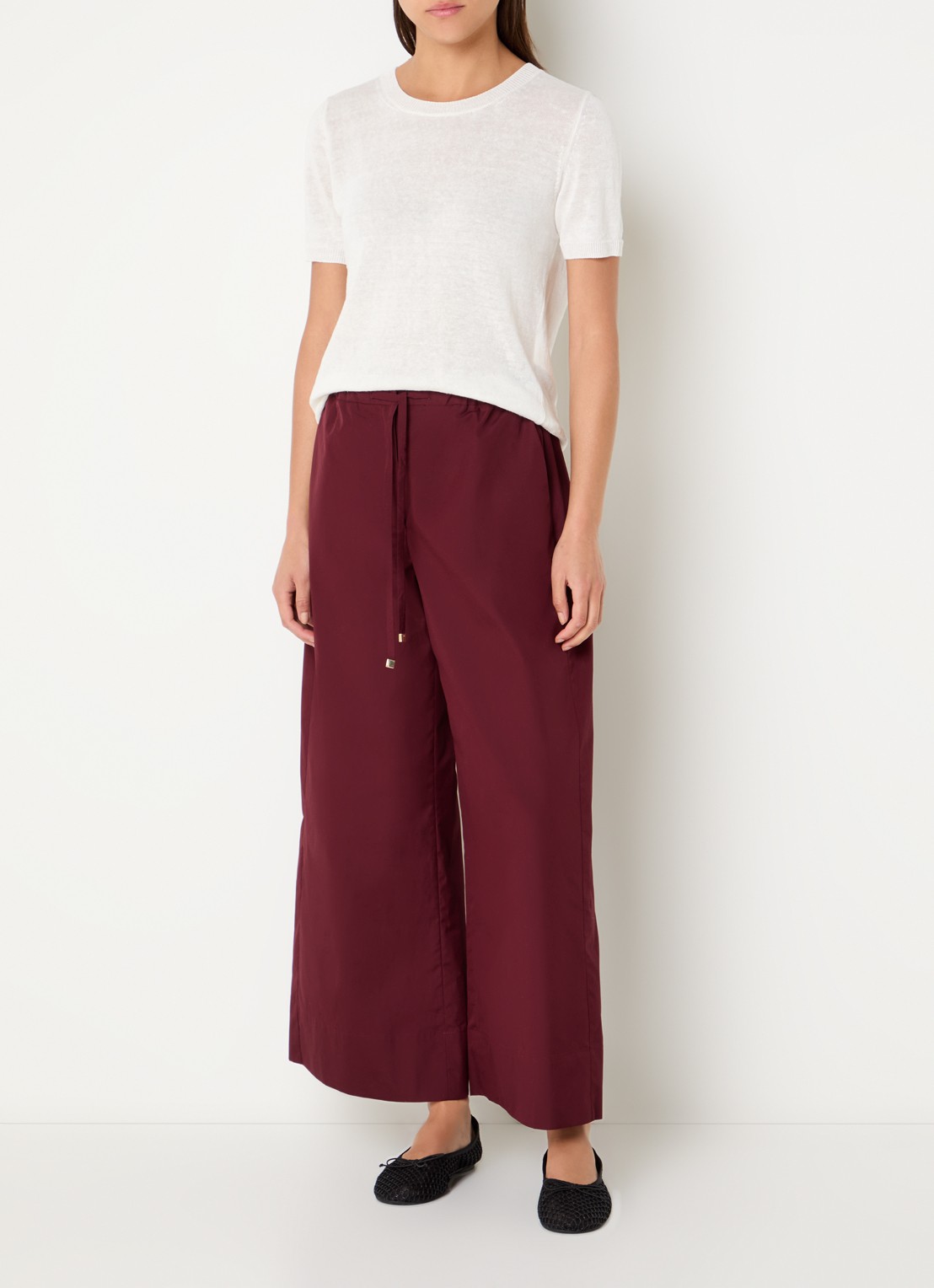 Max Mara Aureo high waist wide fit broek met strikceintuur - voorkant 4 bordeauxrood