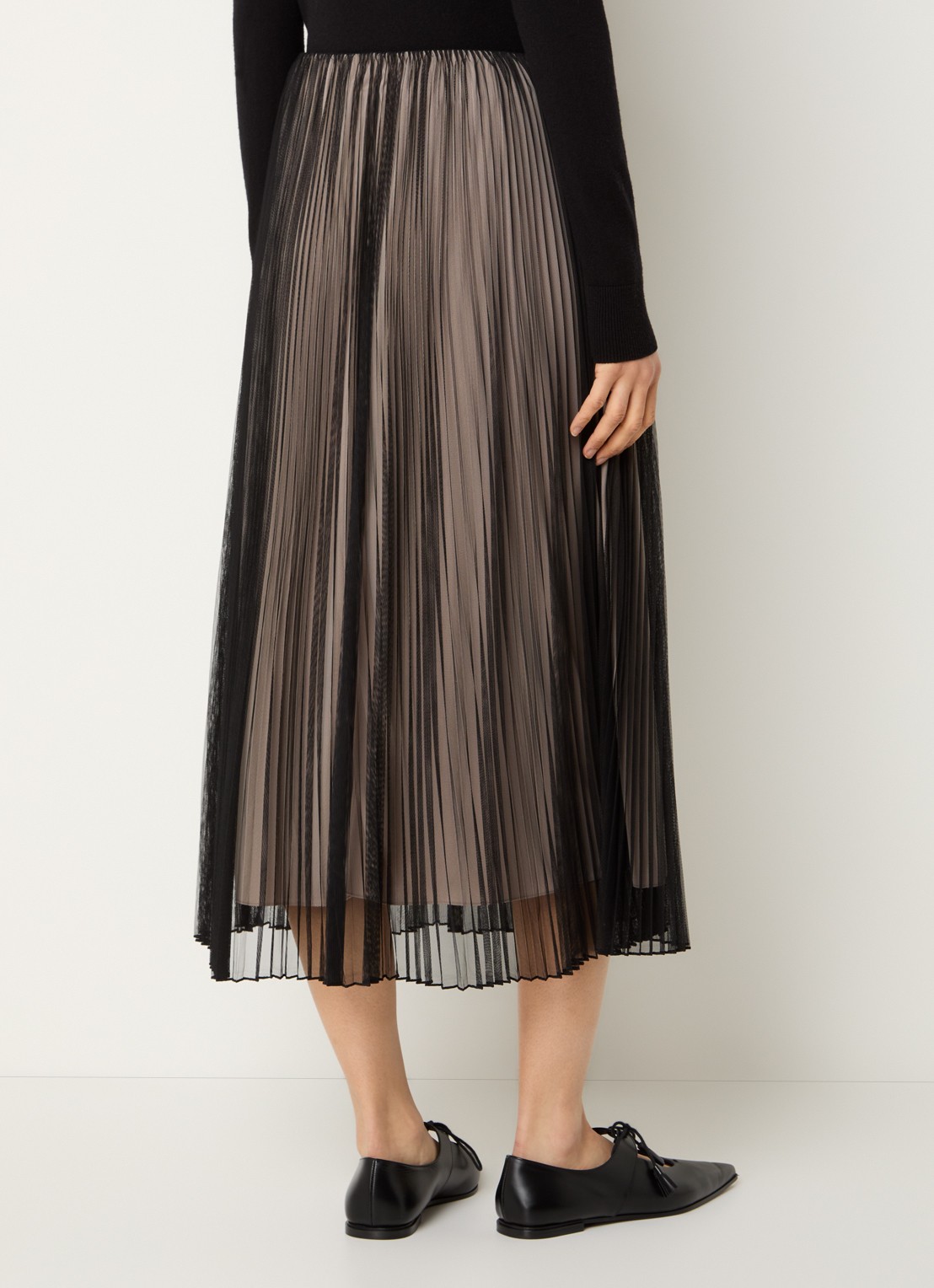 Max Mara Baby high waist midi rok met plissé - achterkant zwart