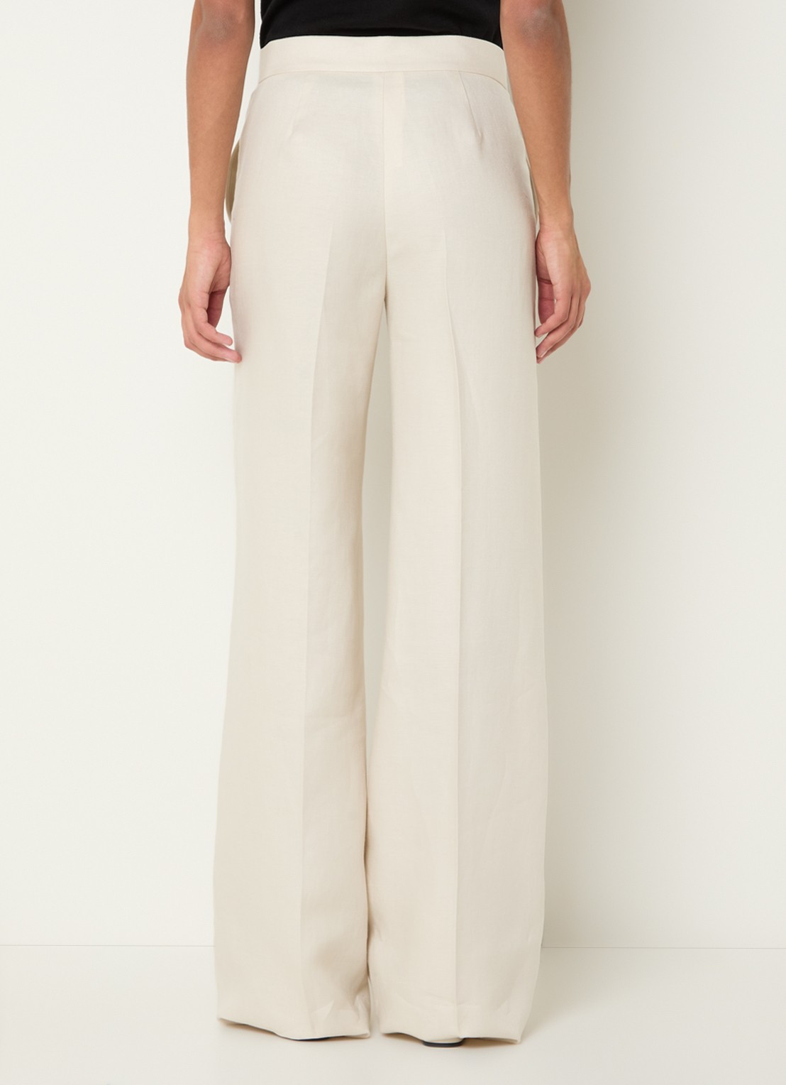 Max Mara Badesse high waist wide fit pantalon van linnen met steekzakken - achterkant 2 creme