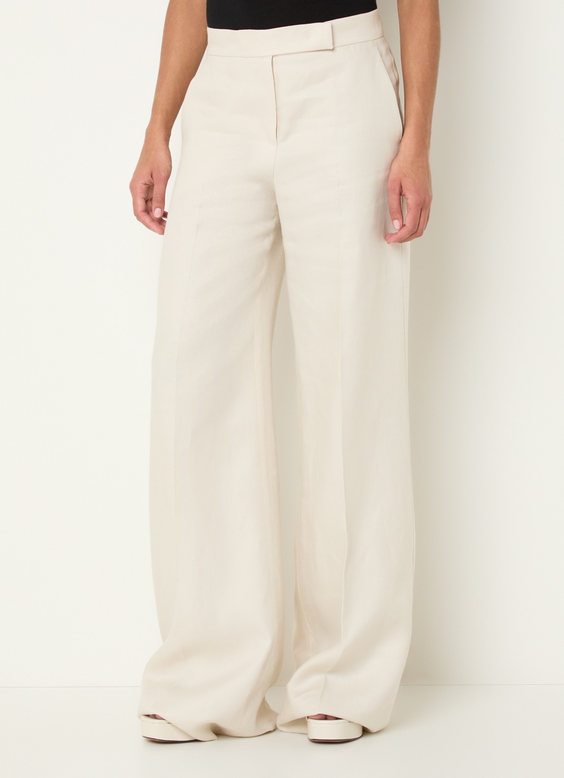 Max Mara Badesse high waist wide fit pantalon van linnen met steekzakken - detail creme