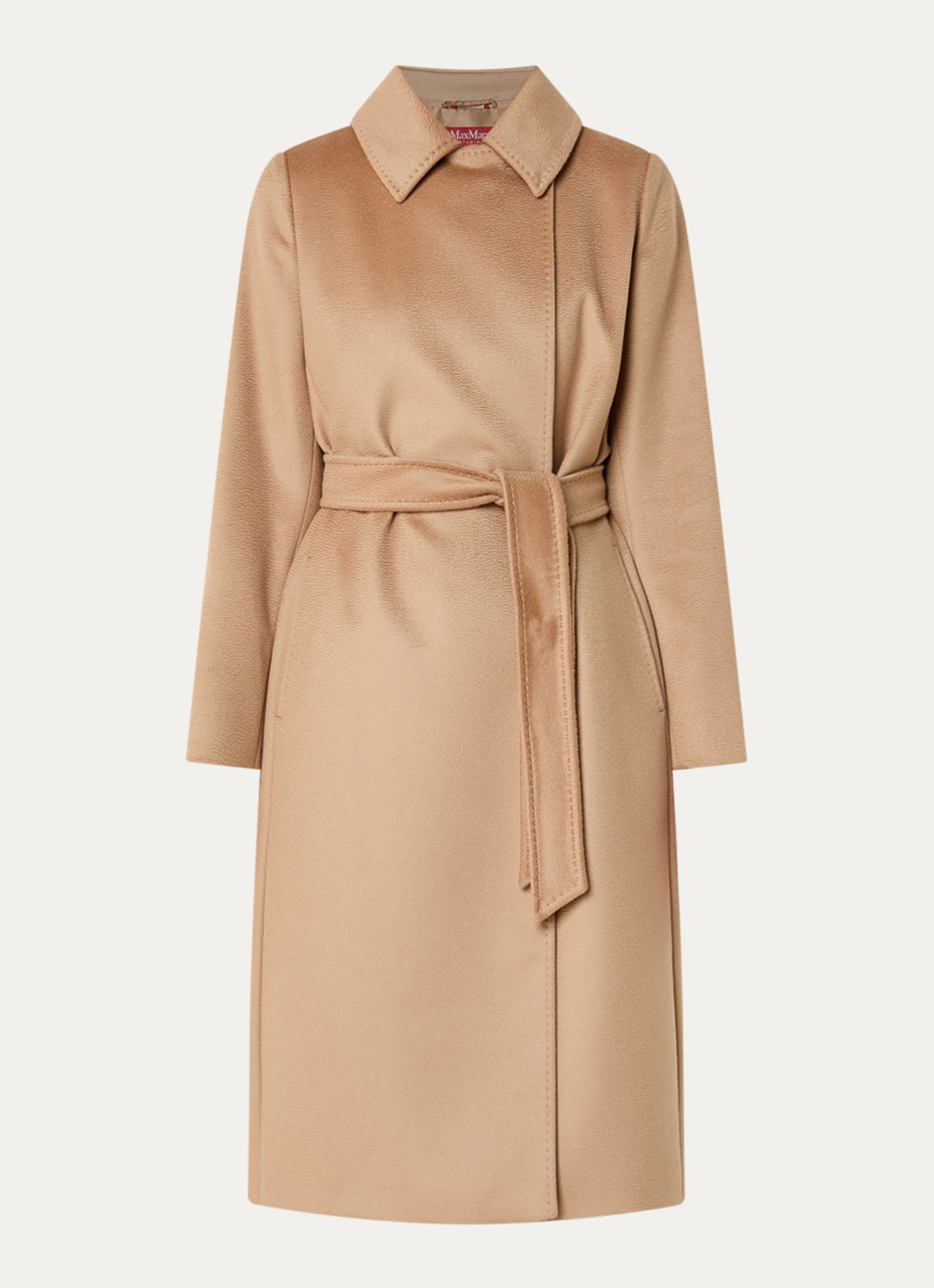 Max Mara Bcollag mantel van scheerwol met strikceintuur - voorkant 2 camel