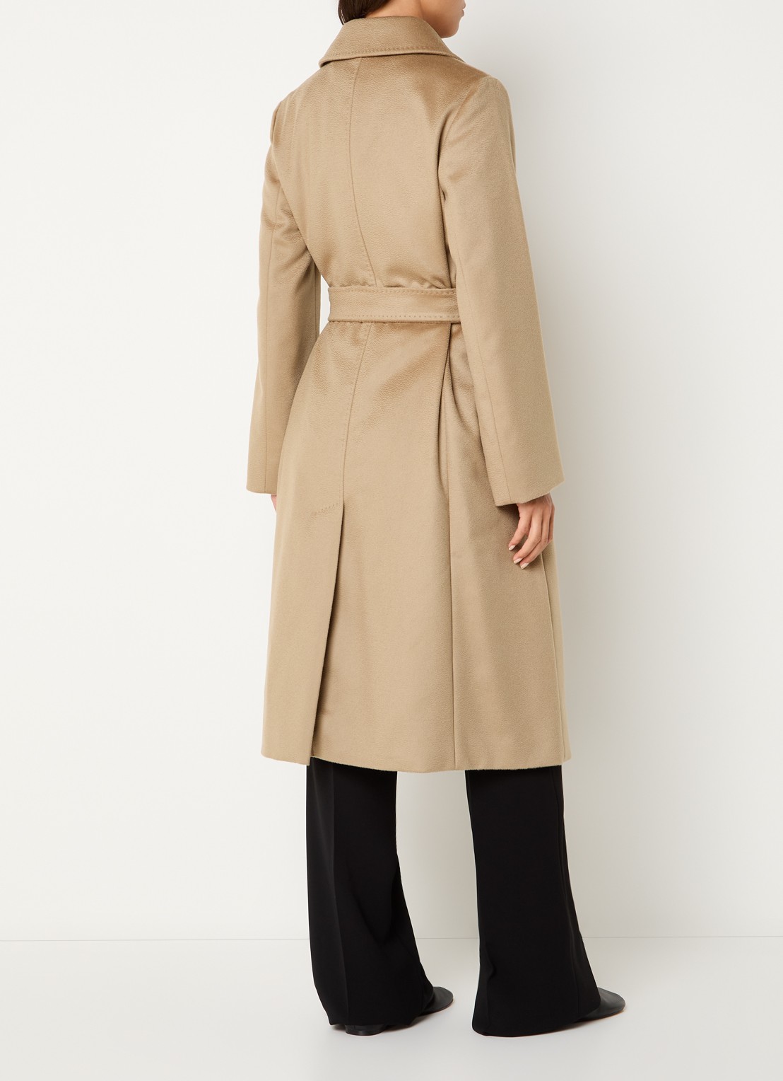 Max Mara Bcollag mantel van scheerwol met strikceintuur - achterkant beige