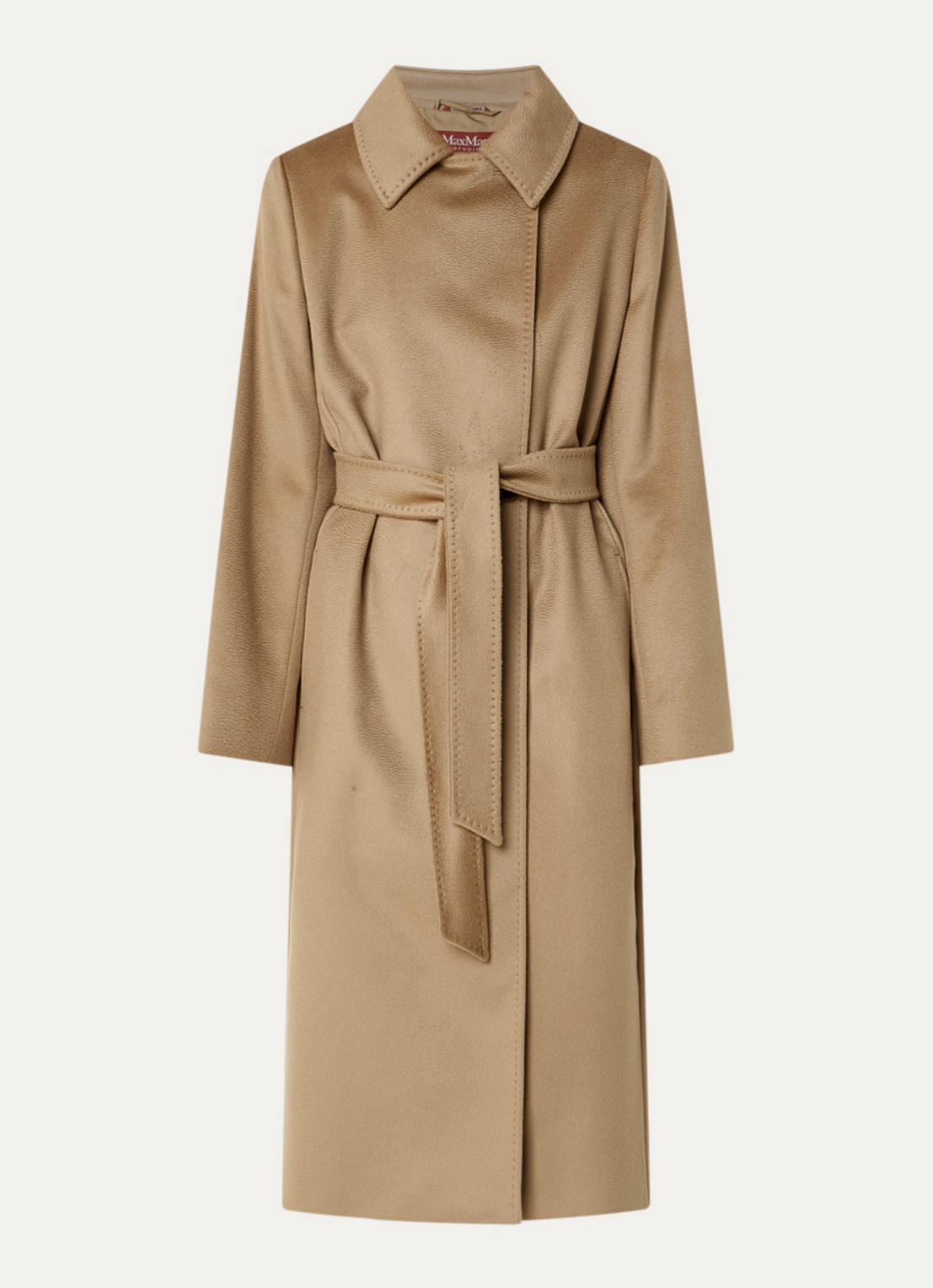 Max Mara Bcollag mantel van scheerwol met strikceintuur - voorkant 3 beige