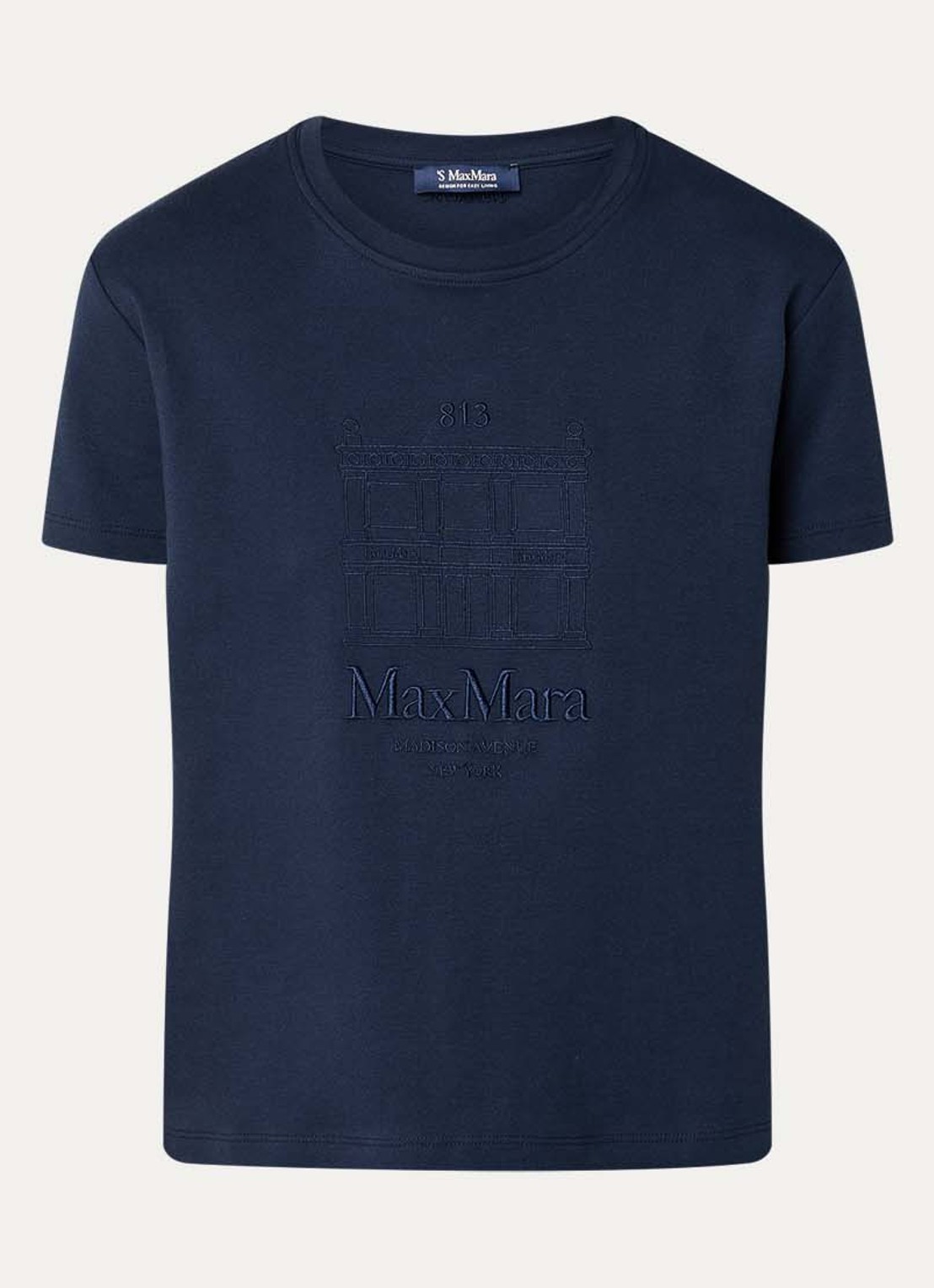 Max Mara Bella T-shirt met logoprint - voorkant 2 donkerblauw