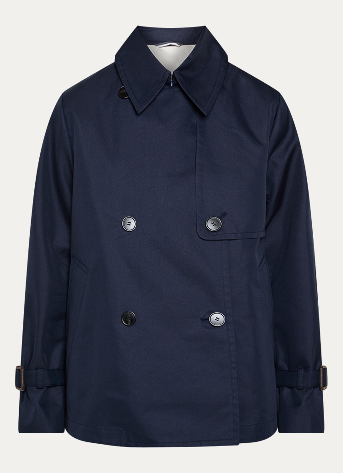 Max Mara Biglia double-breasted trenchcoat met split - voorkant 3 donkerblauw