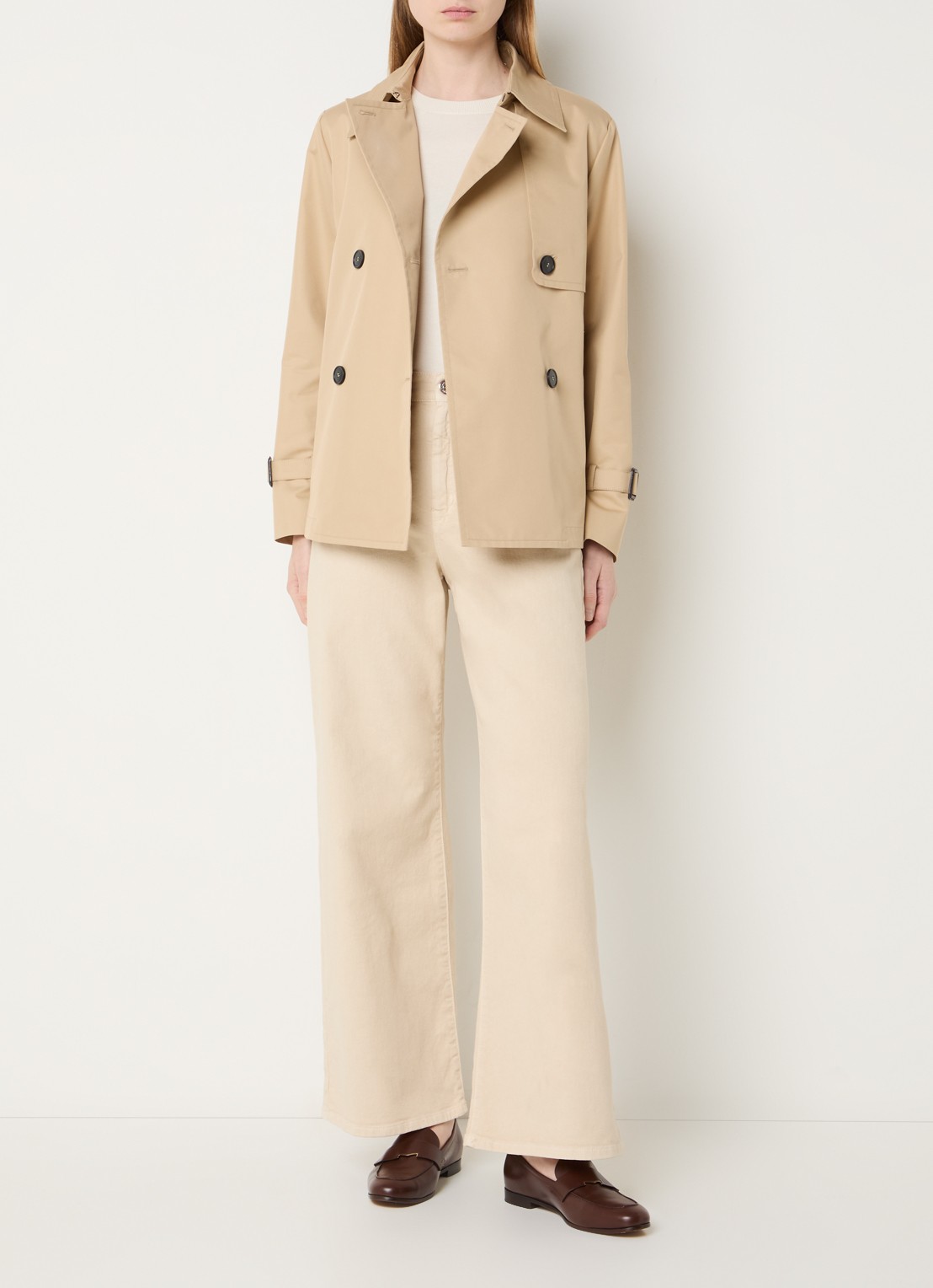 Max Mara Biglia double-breasted trenchcoat met split - voorkant 4 beige
