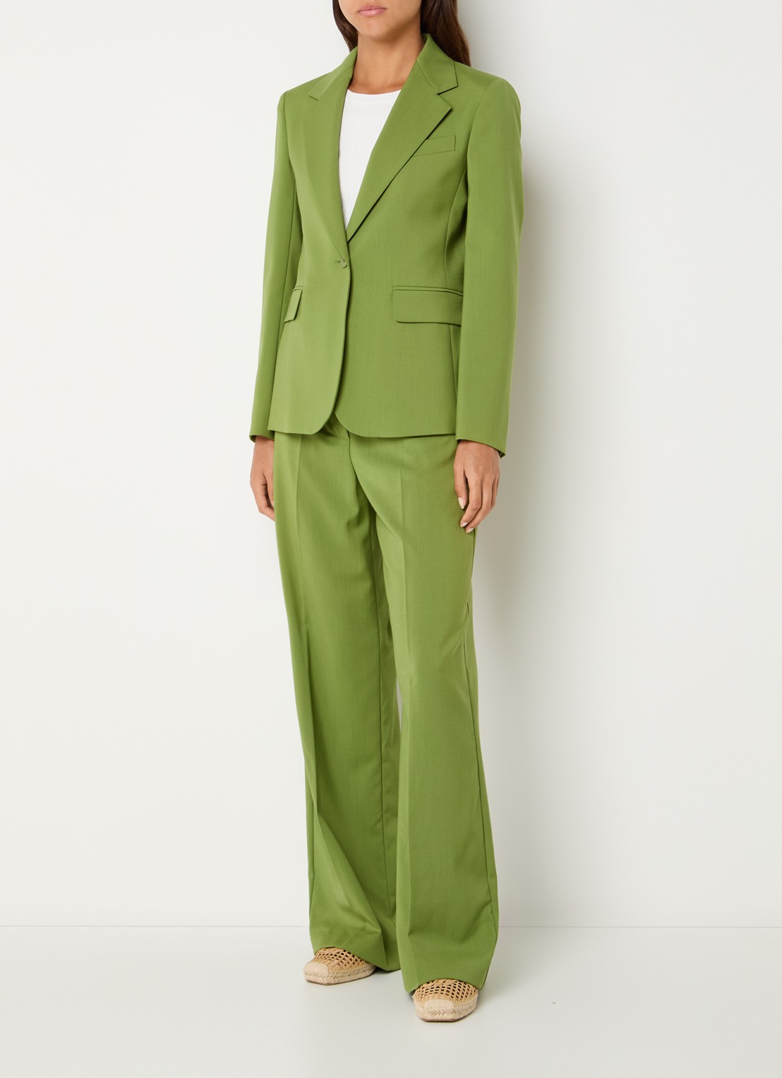 Max Mara Blazer in wolblend met klepakken - voorkant 4 groen