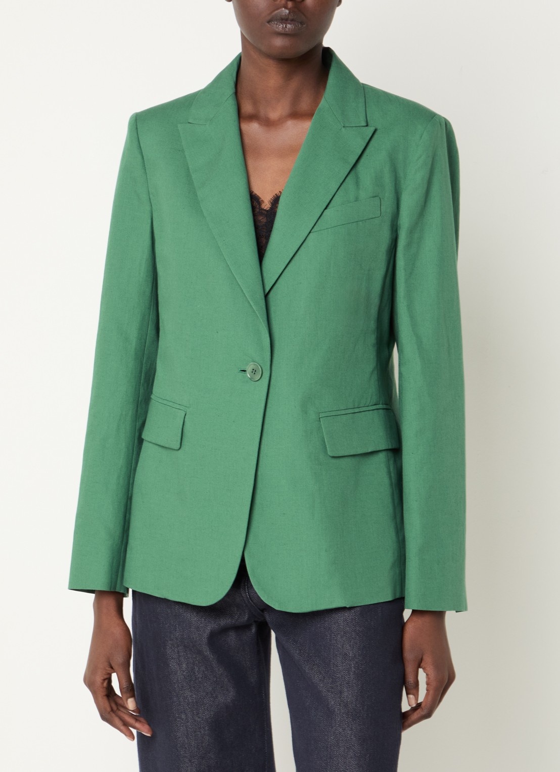 Max Mara Blazer met schoudervulling en klepzakken - detail 4 groen