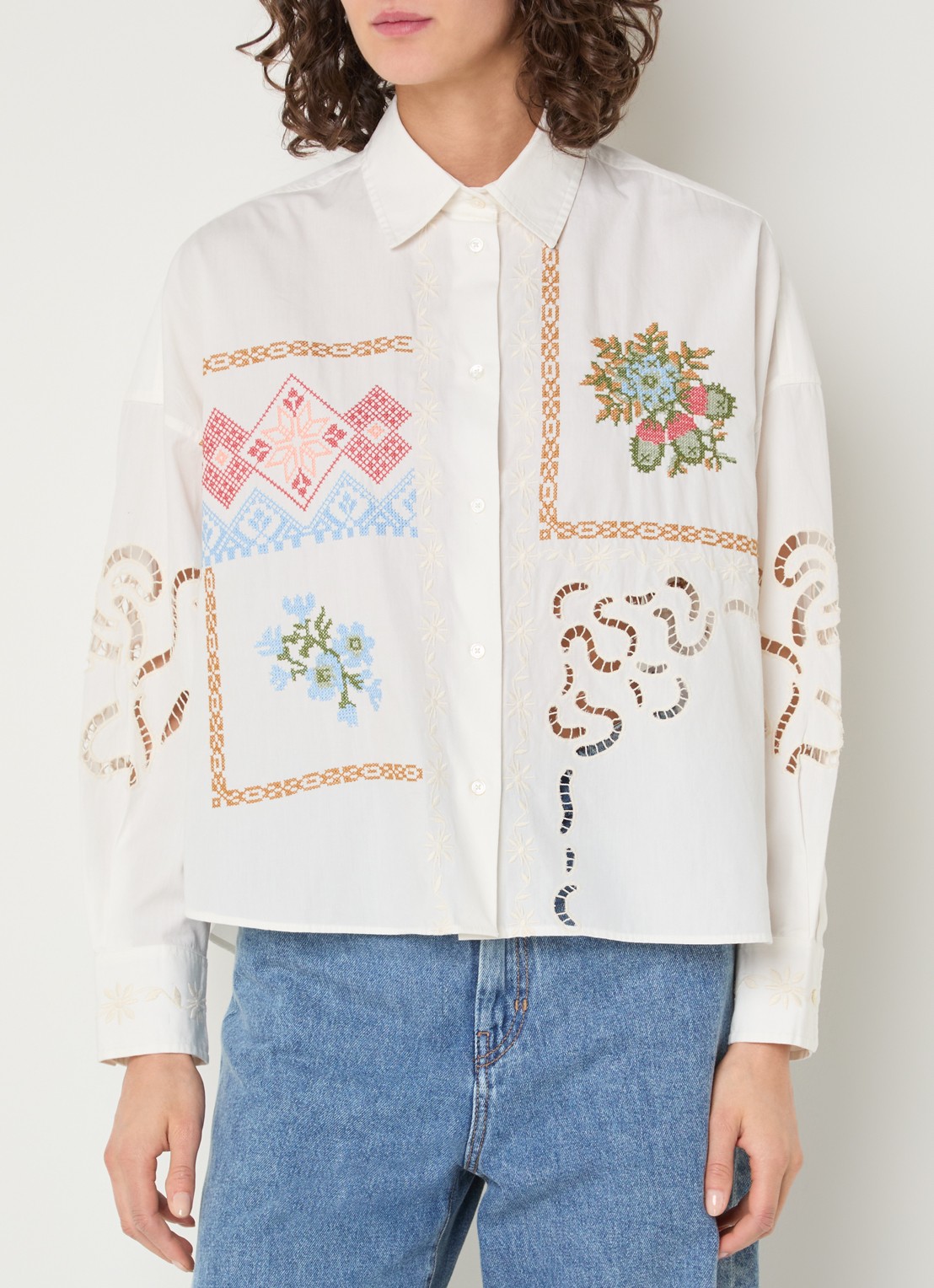 Max Mara Blouse met borduring en opengewerkt detail - detail 2 wit