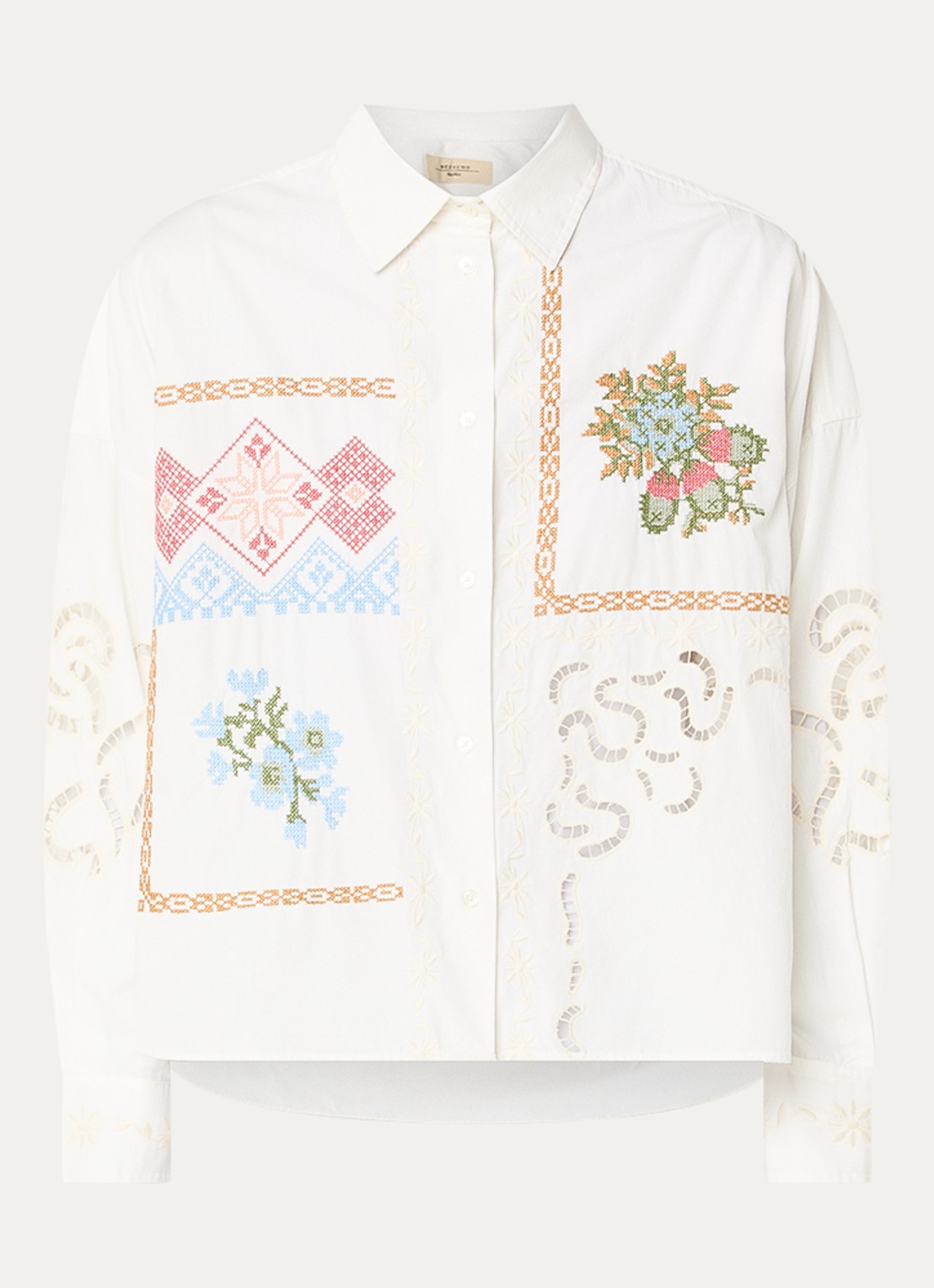 Max Mara Blouse met borduring en opengewerkt detail - voorkant 3 wit