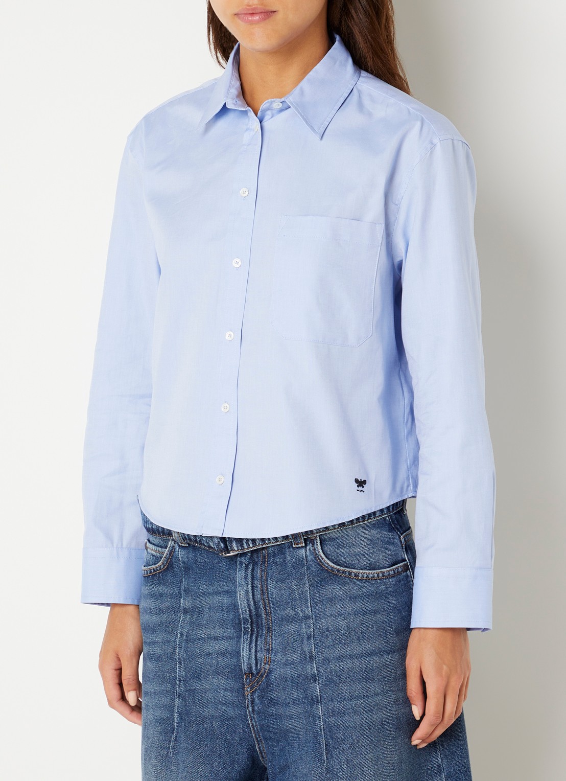 Max Mara Blouse met borstzak - detail 4 lichtblauw