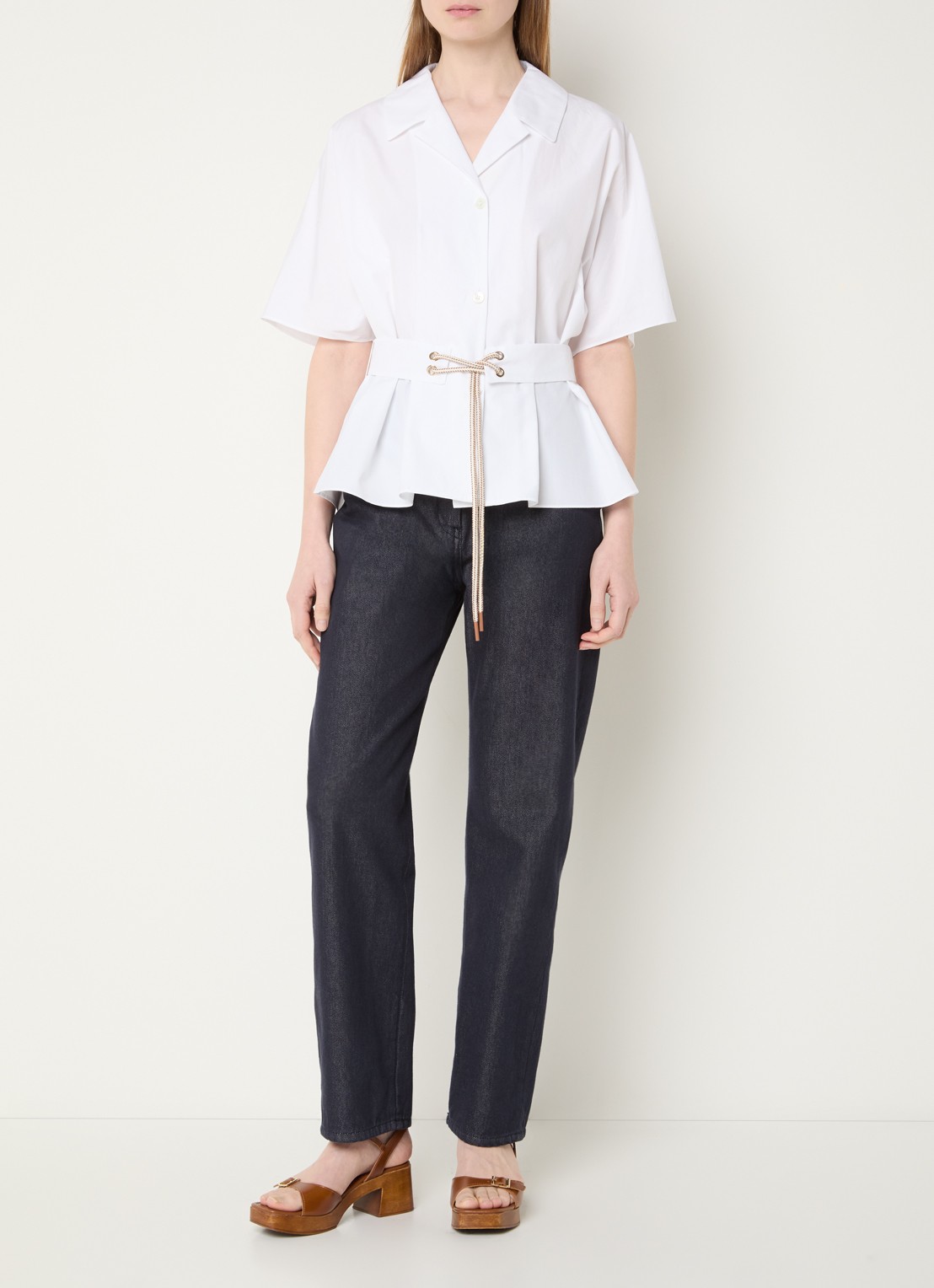 Max Mara Blouse met ceintuur en vleermuismouwen - voorkant 3 wit